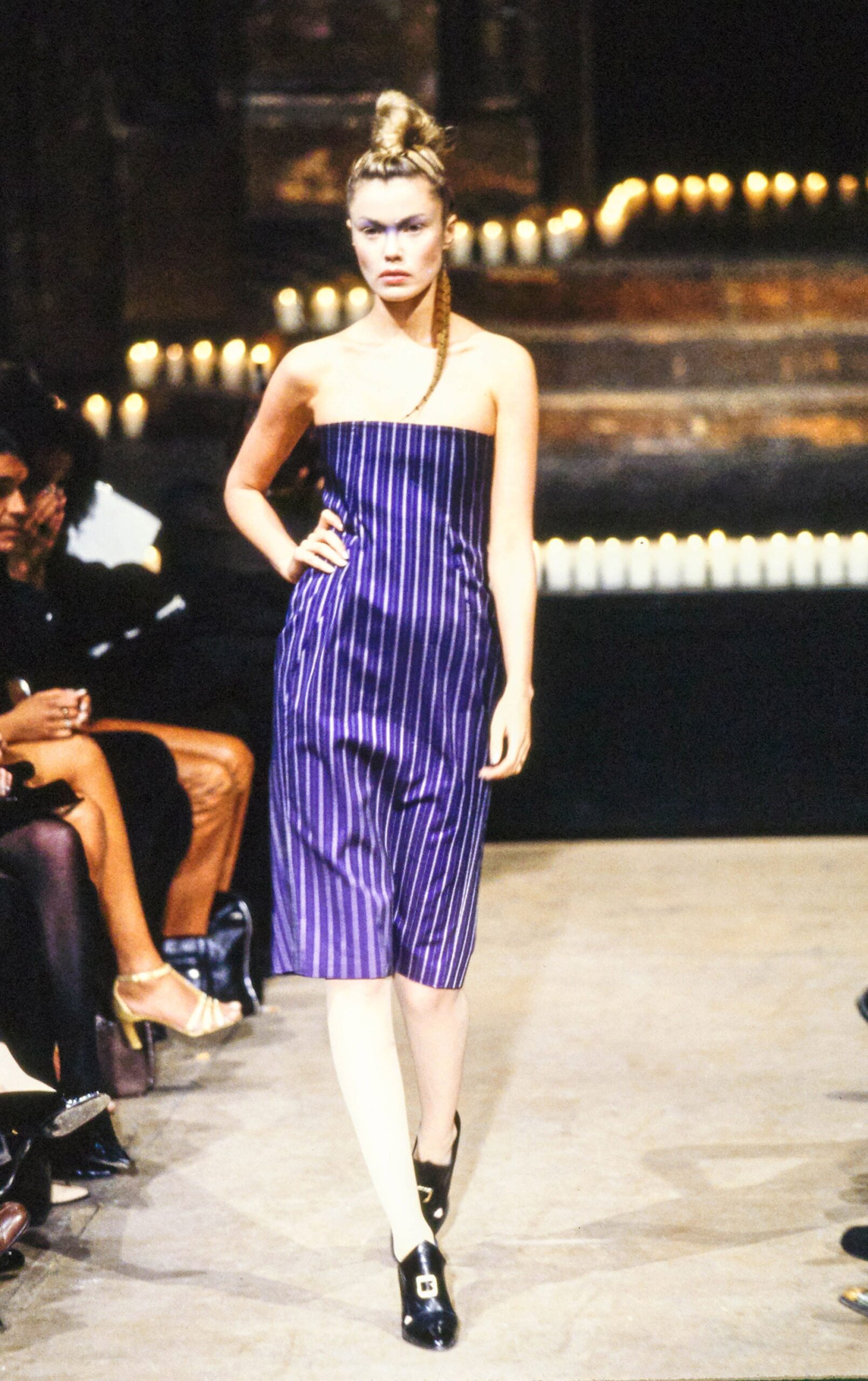fitted purple striped dress