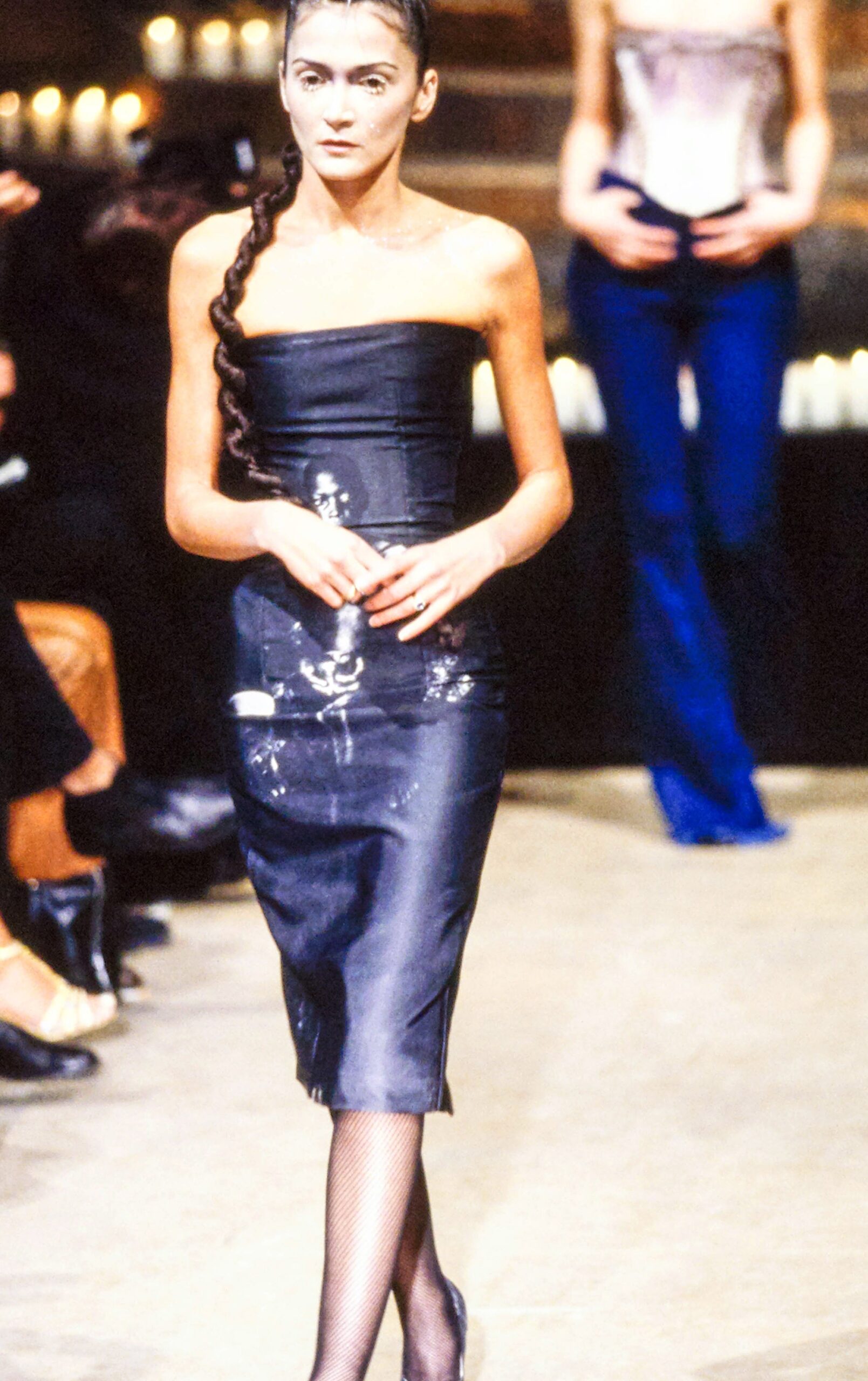 black silk strapless dress