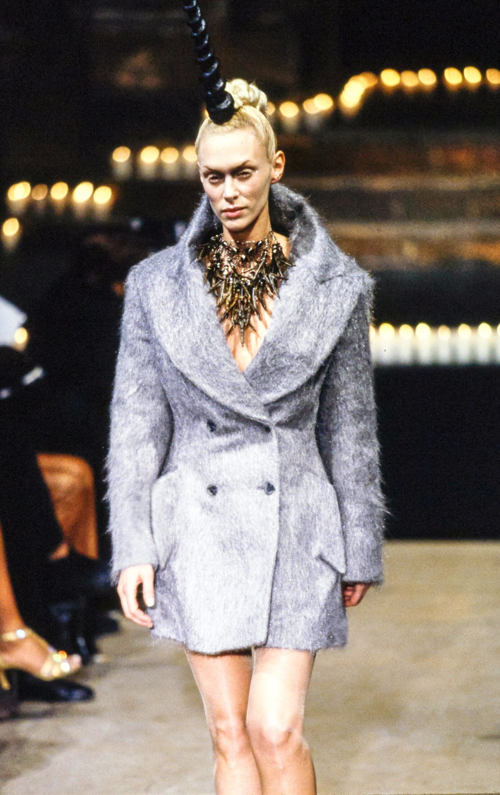 fitted gray fur coat