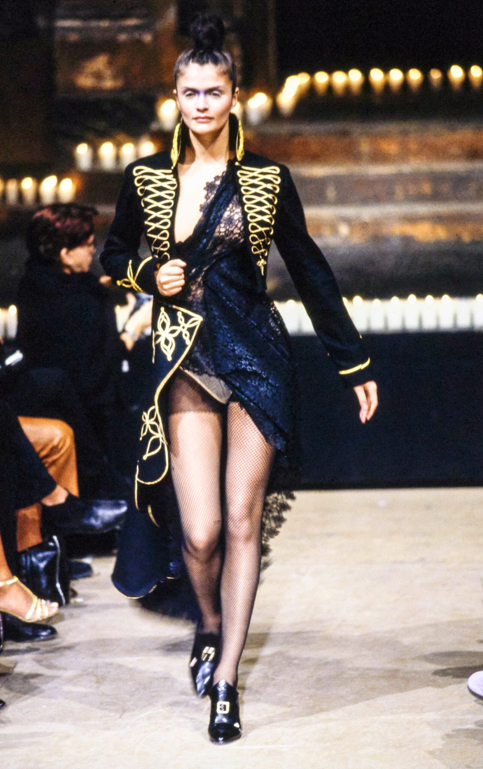 black silk long-sleeve v-neck fitted embroidered mini dress