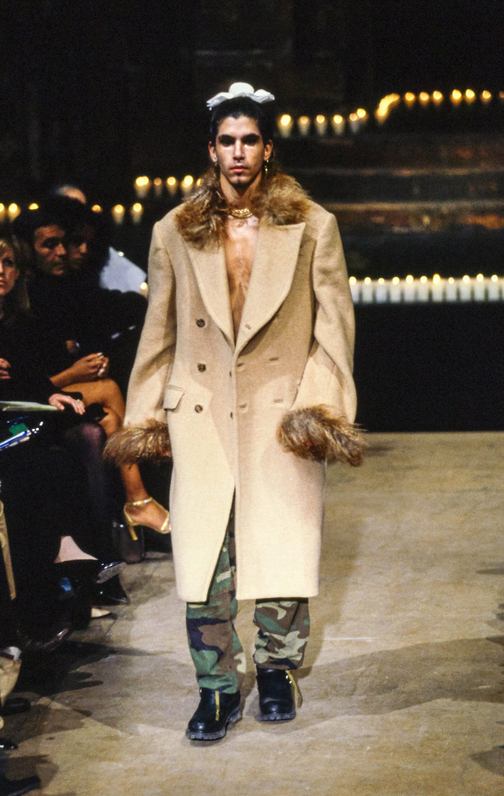 beige wool long-sleeve collared oversized pockets coat