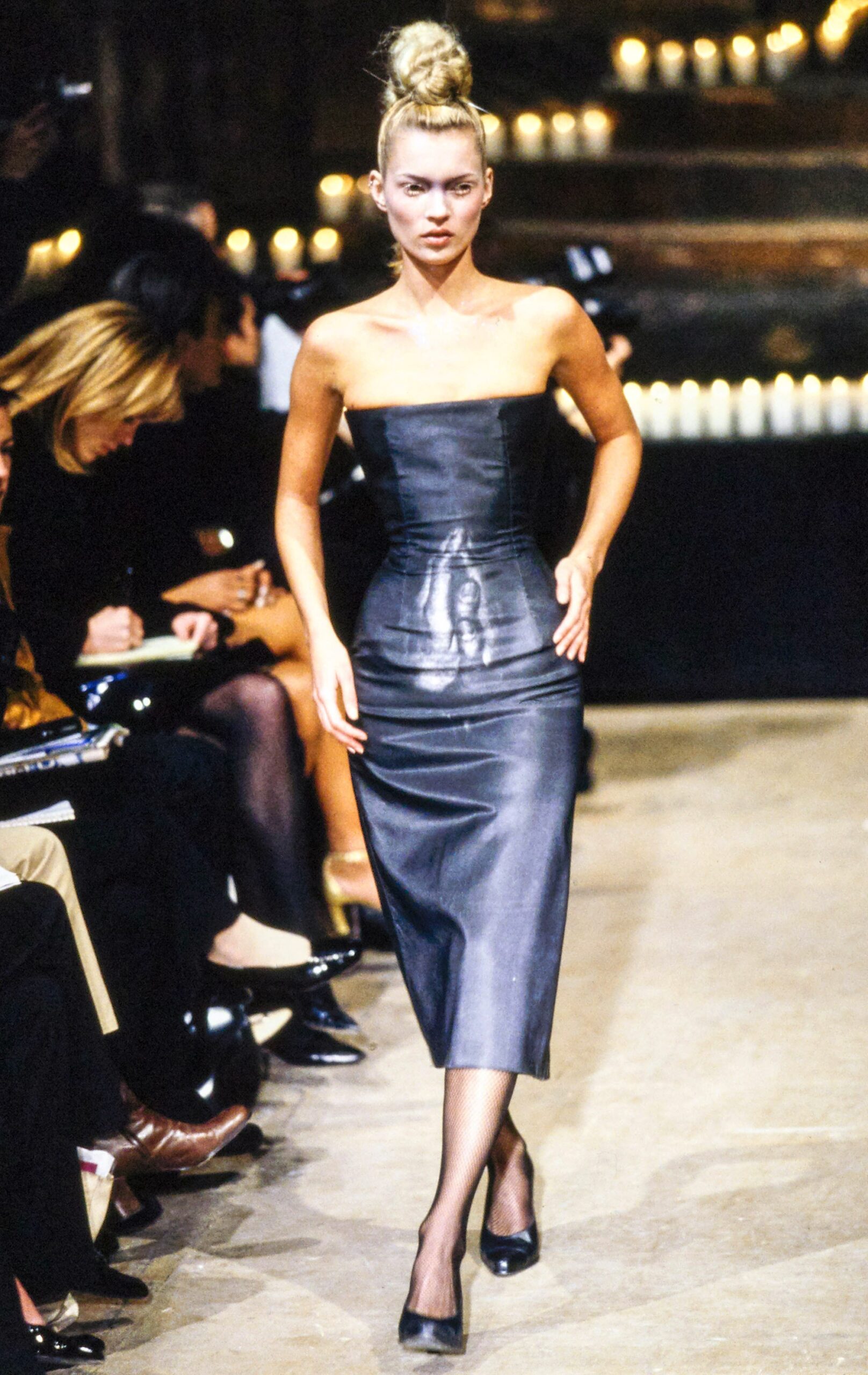 black leather strapless dress
