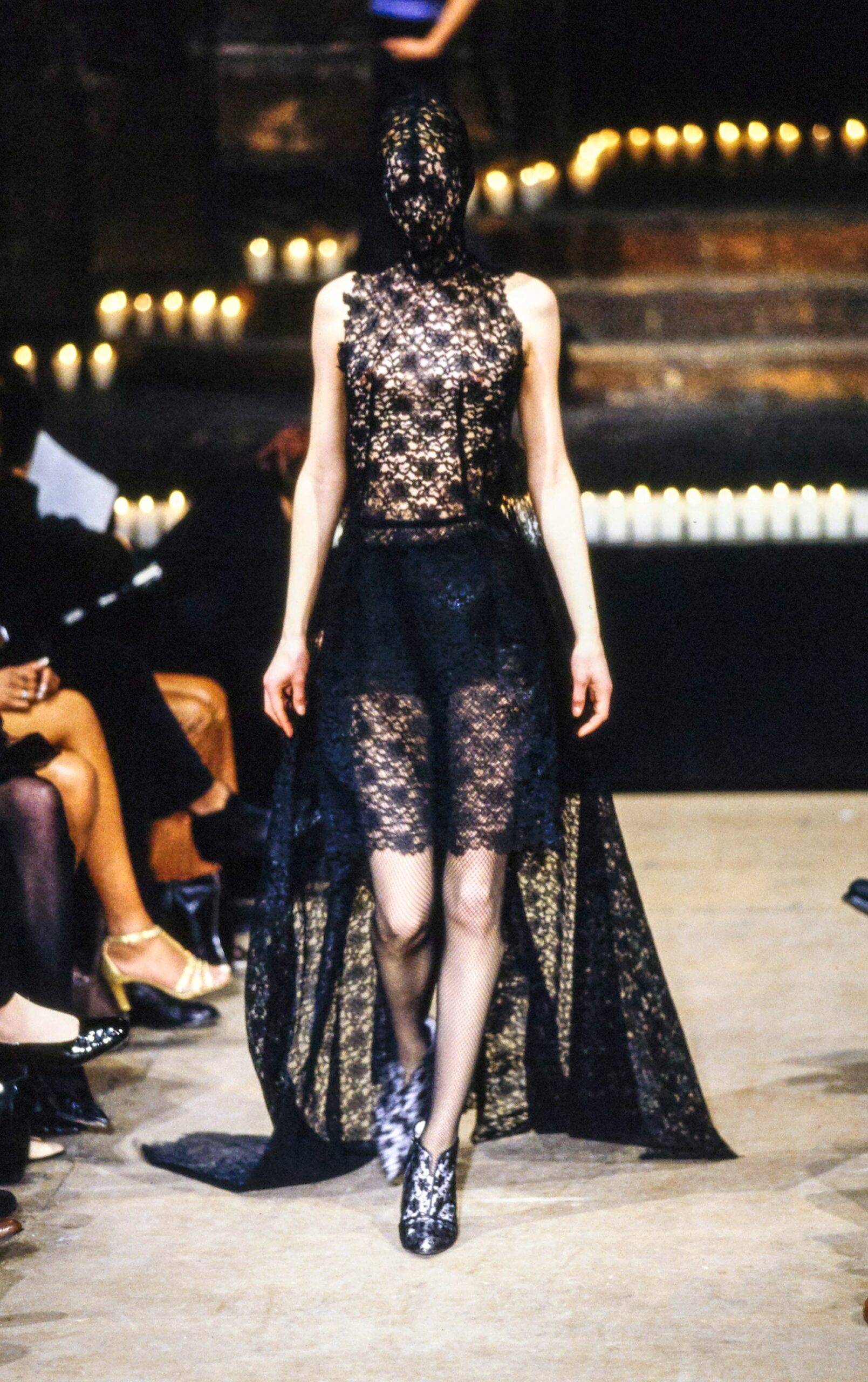 black lace fitted dress