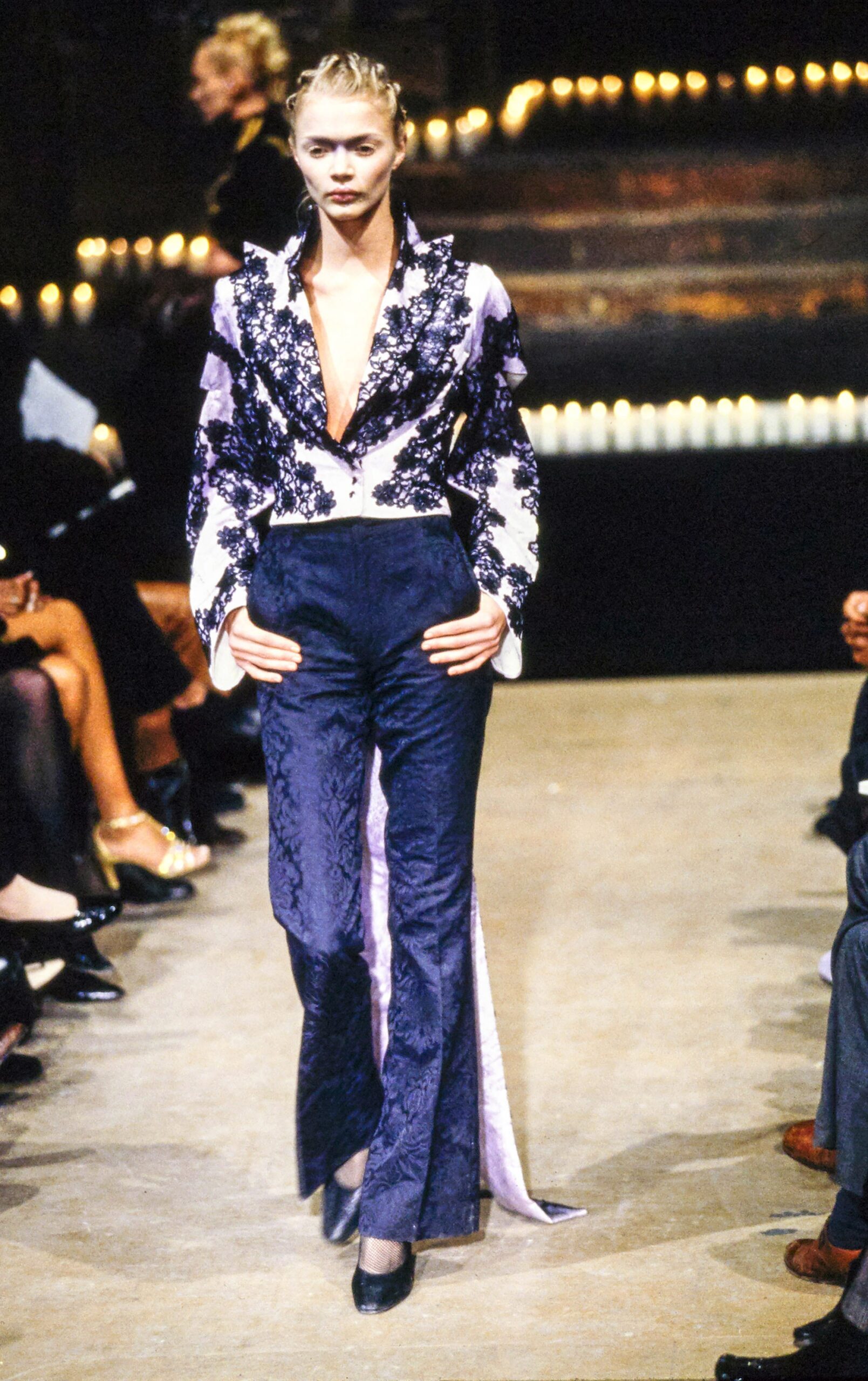 purple silk long-sleeve v-neck fitted embroidered layered blazer