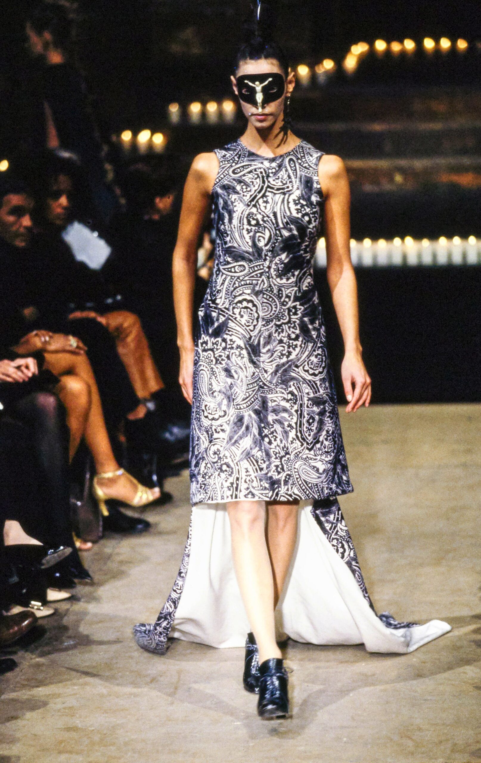 black and white printed midi dress