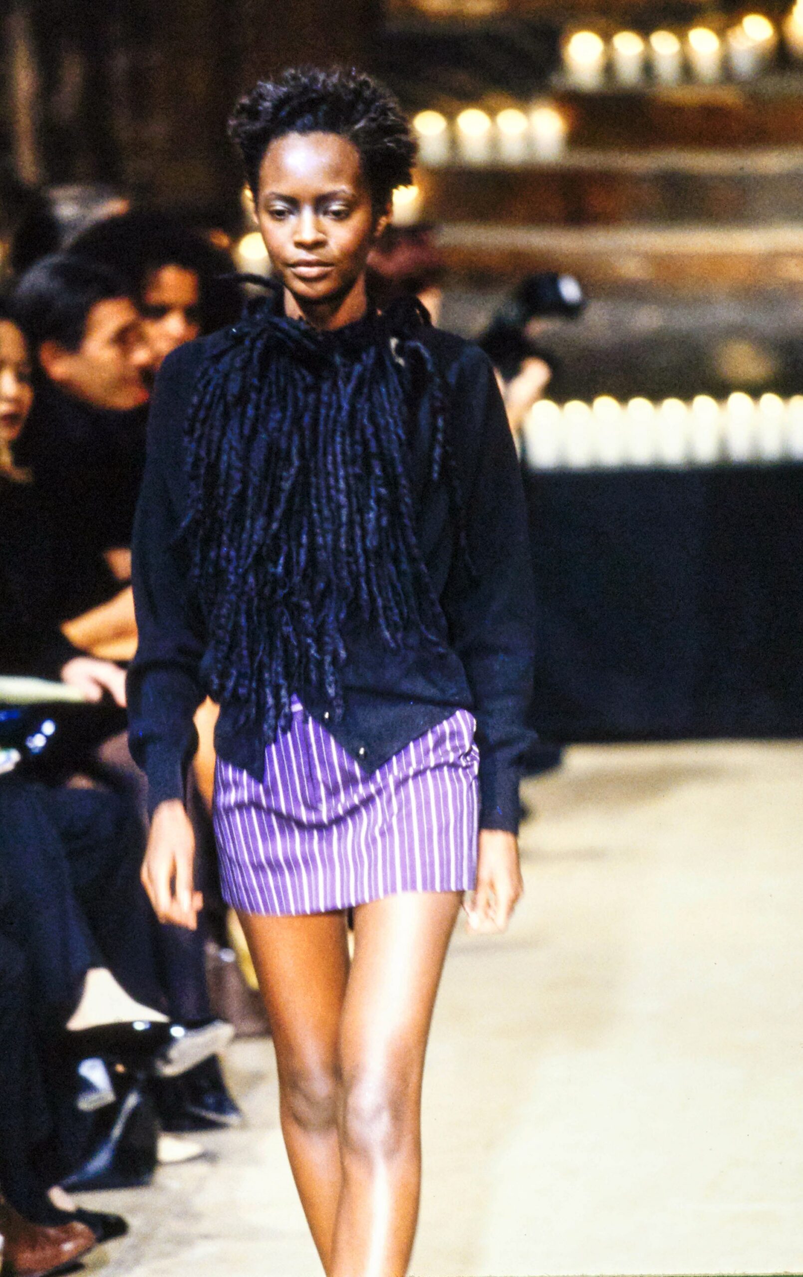 purple cotton fitted striped mini skirt