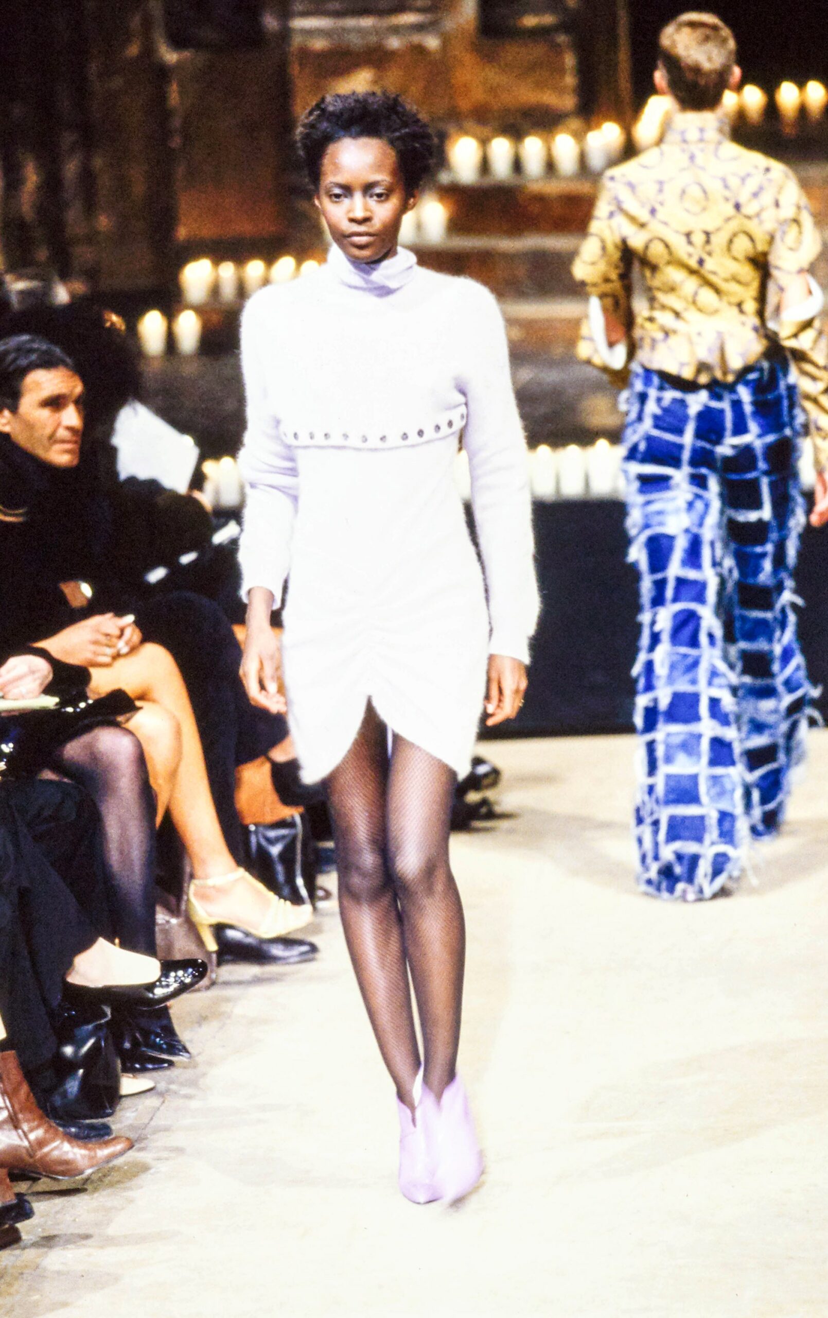 white wool long-sleeve v-neck fitted ruched mini dress