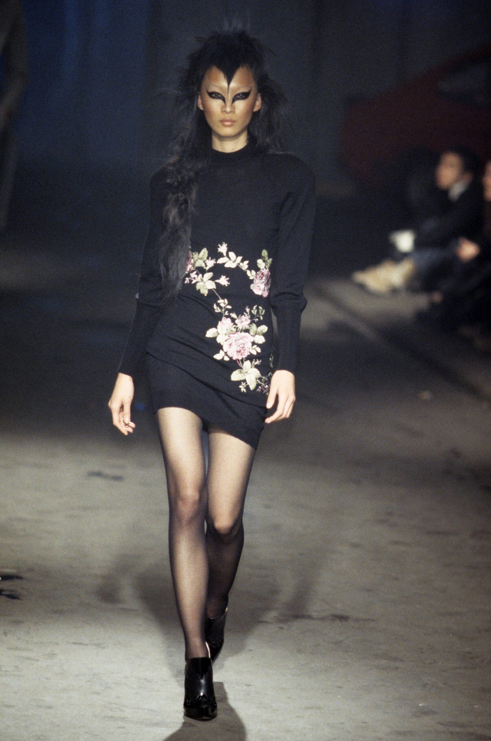 black fitted embroidered dress