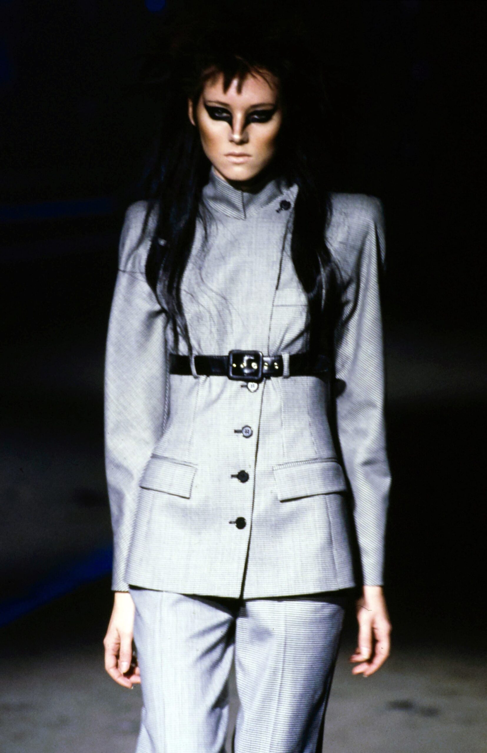 black leather zippered belt