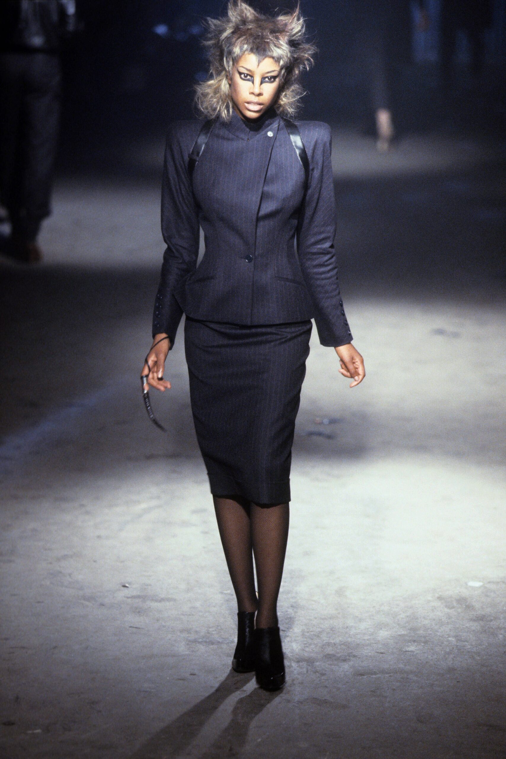 black fitted wool suit