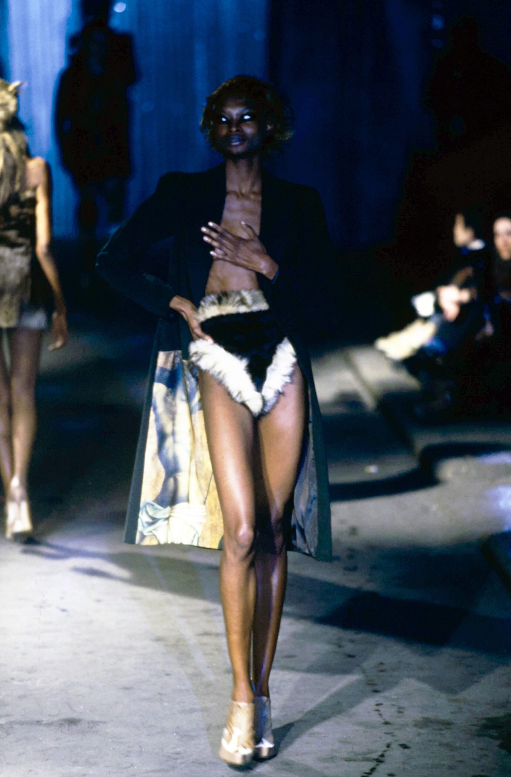 multi fur fitted fringed short shorts