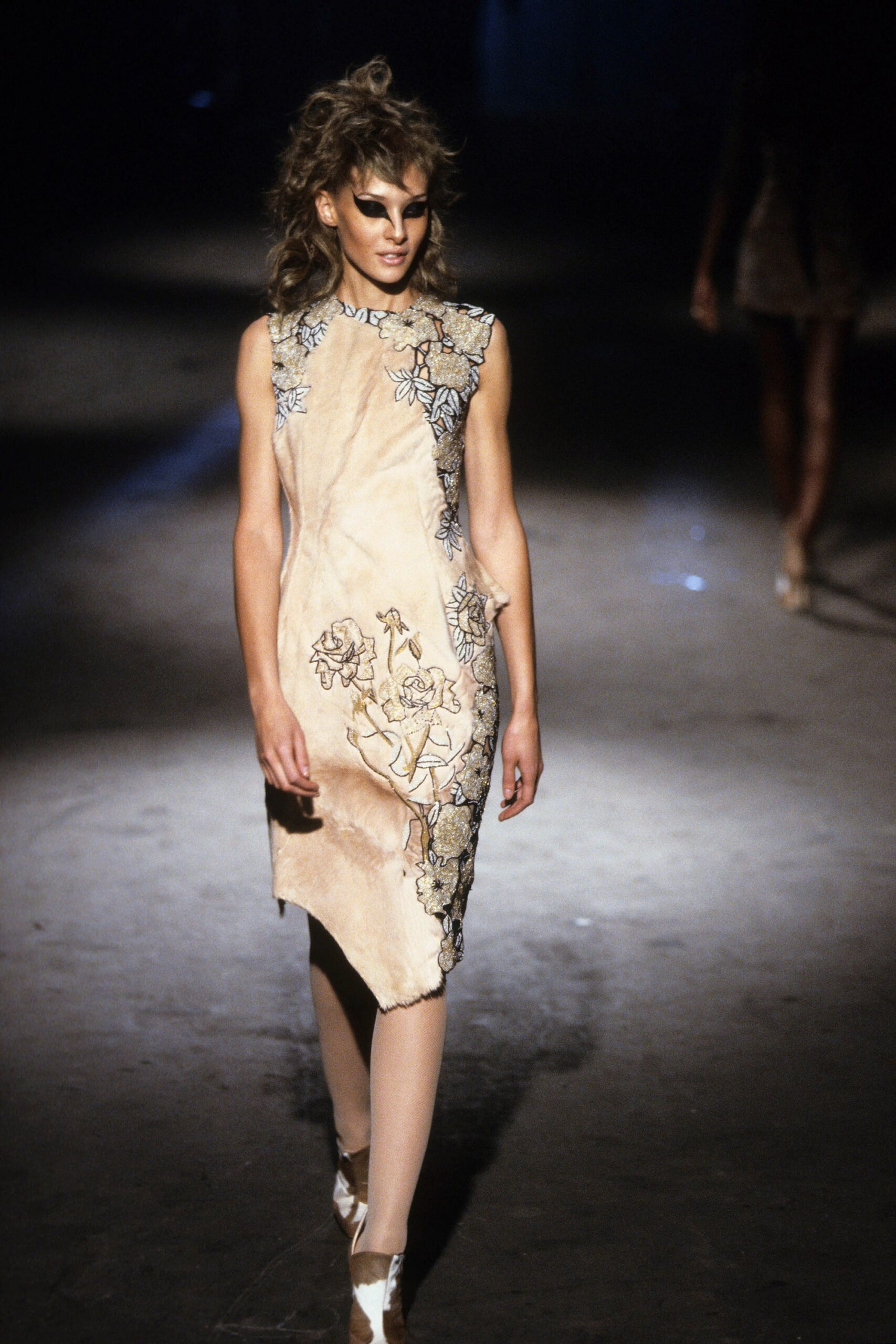 beige silk sleeveless dress