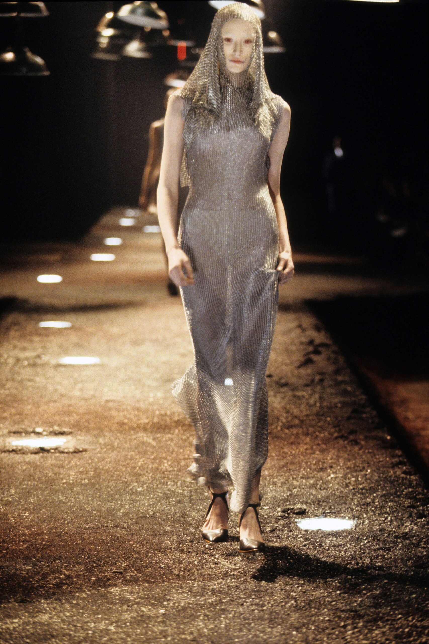 fitted silver metallic dress