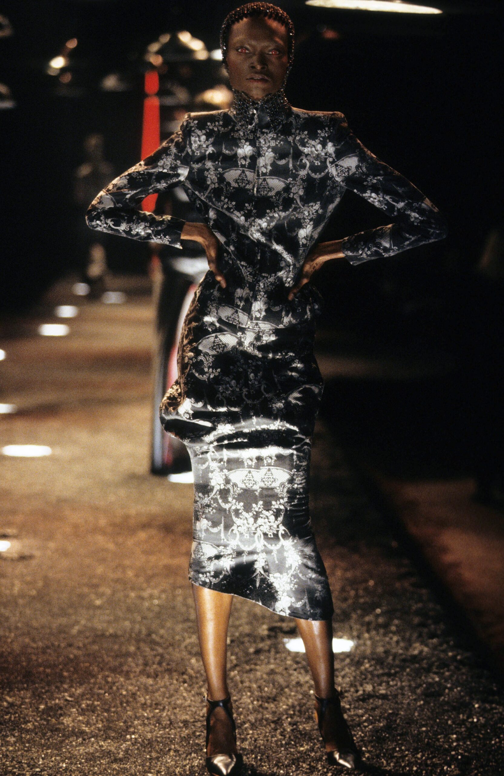 black and white printed fitted dress