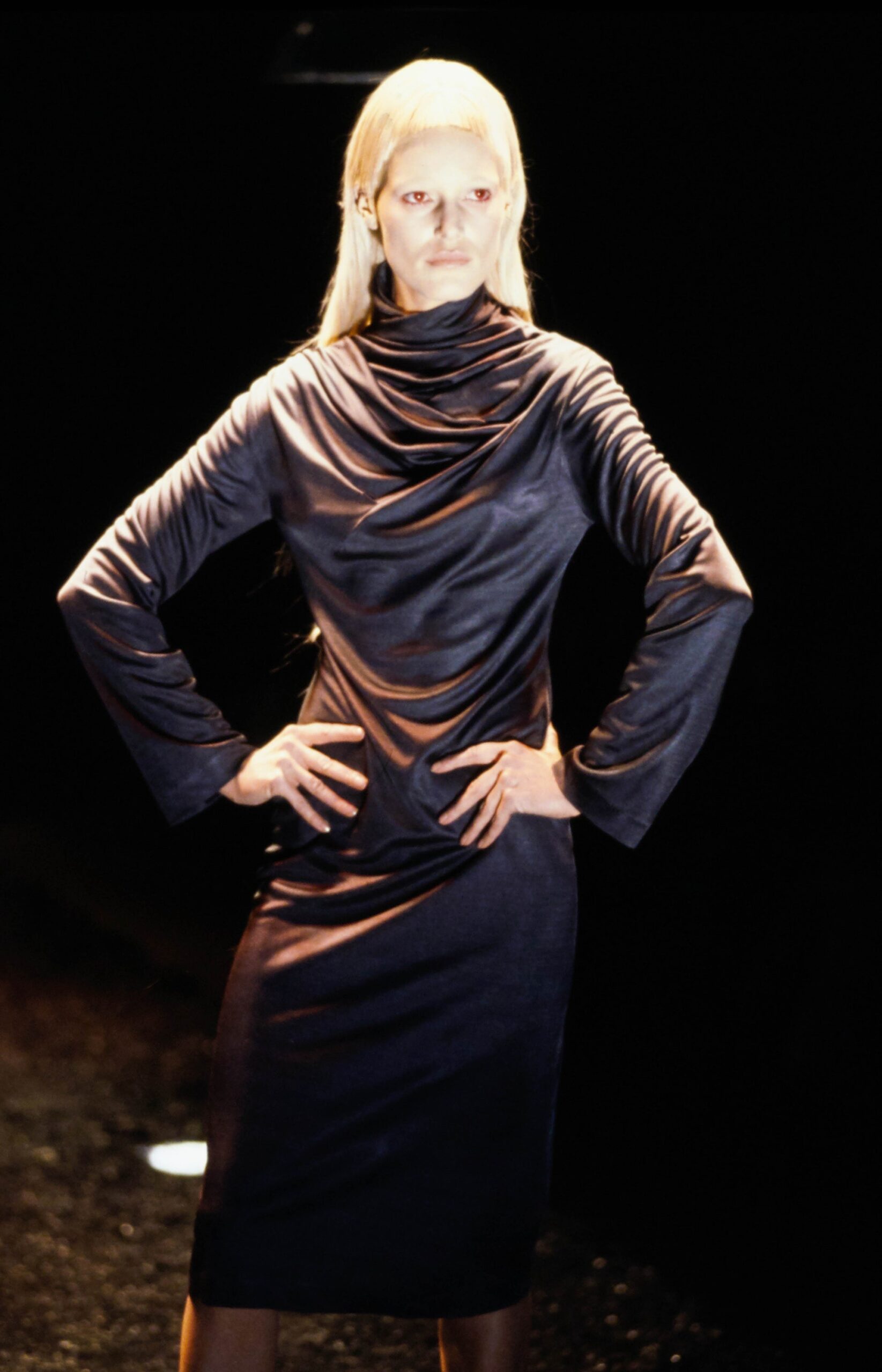 fitted black silk dress