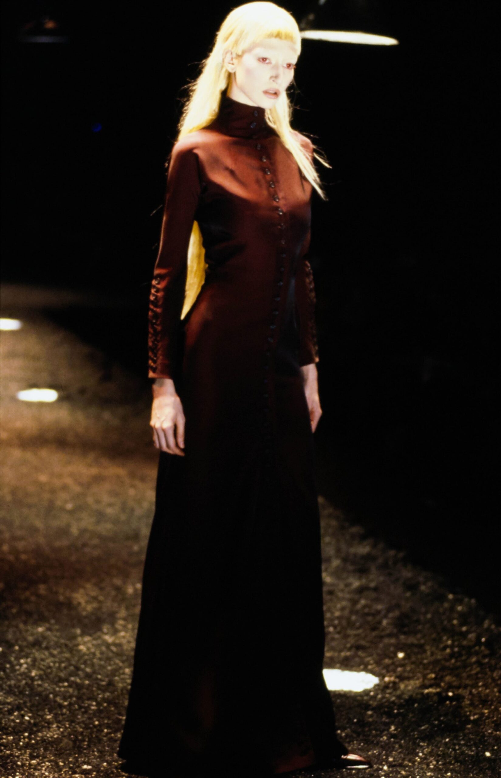 black silk fitted gown