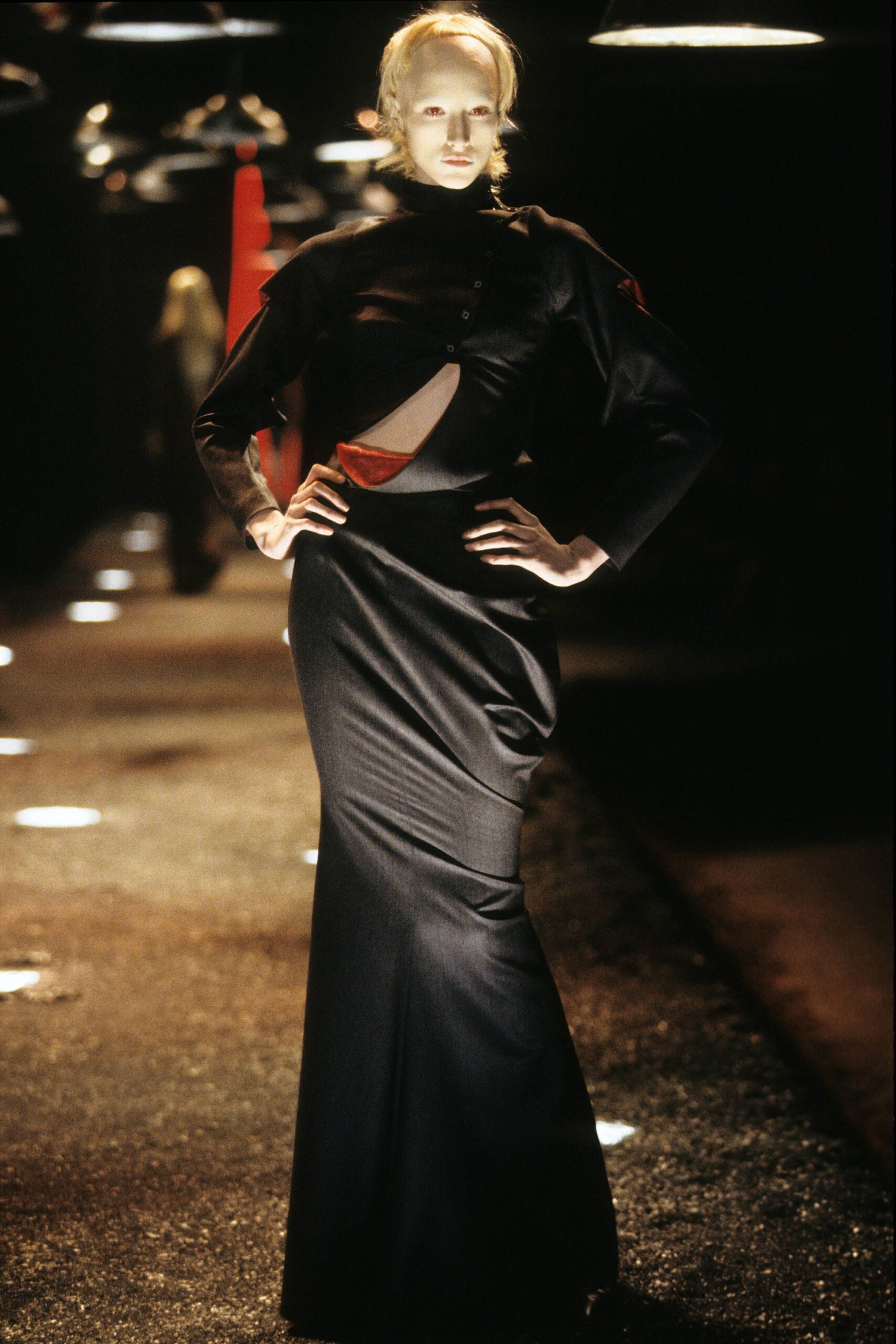 black silk fitted gown