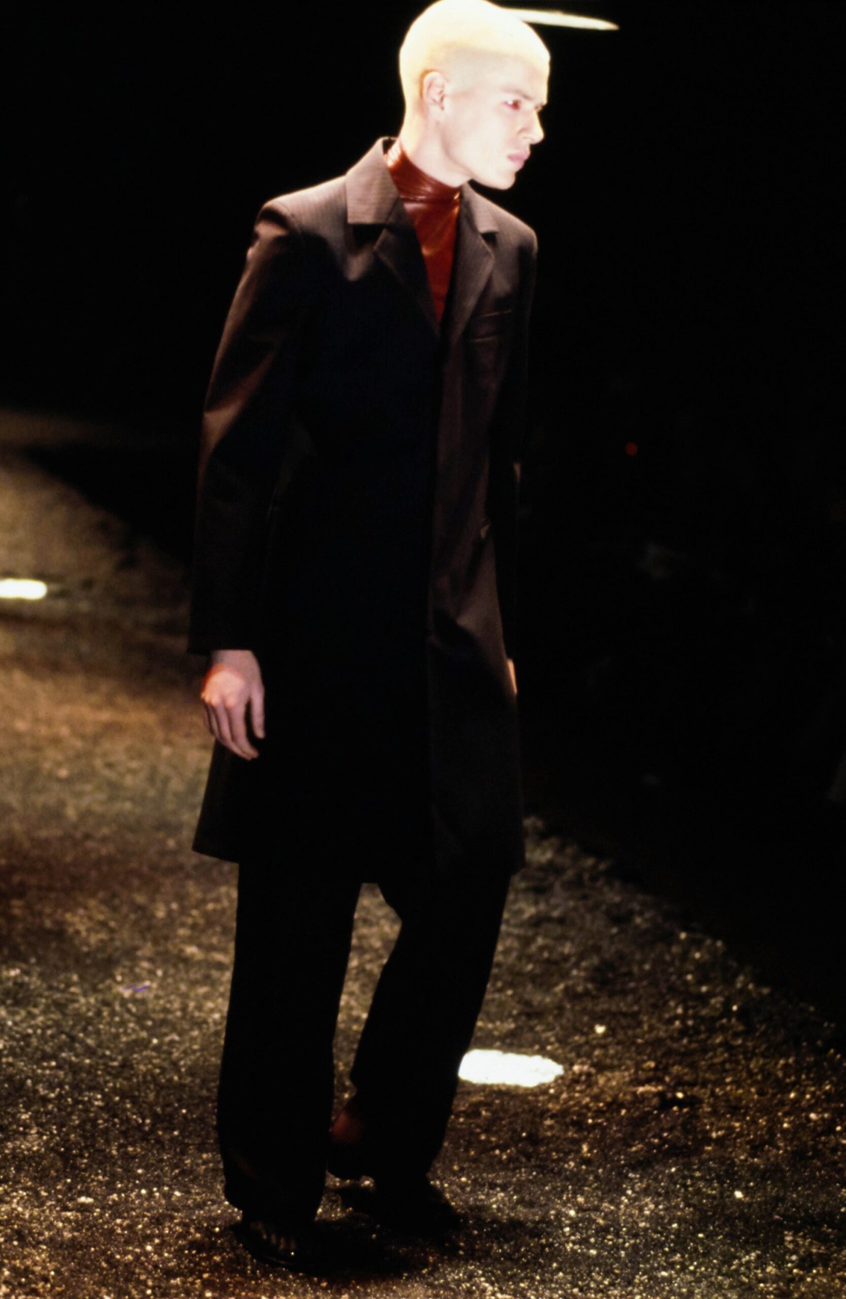 black fitted coat and pants