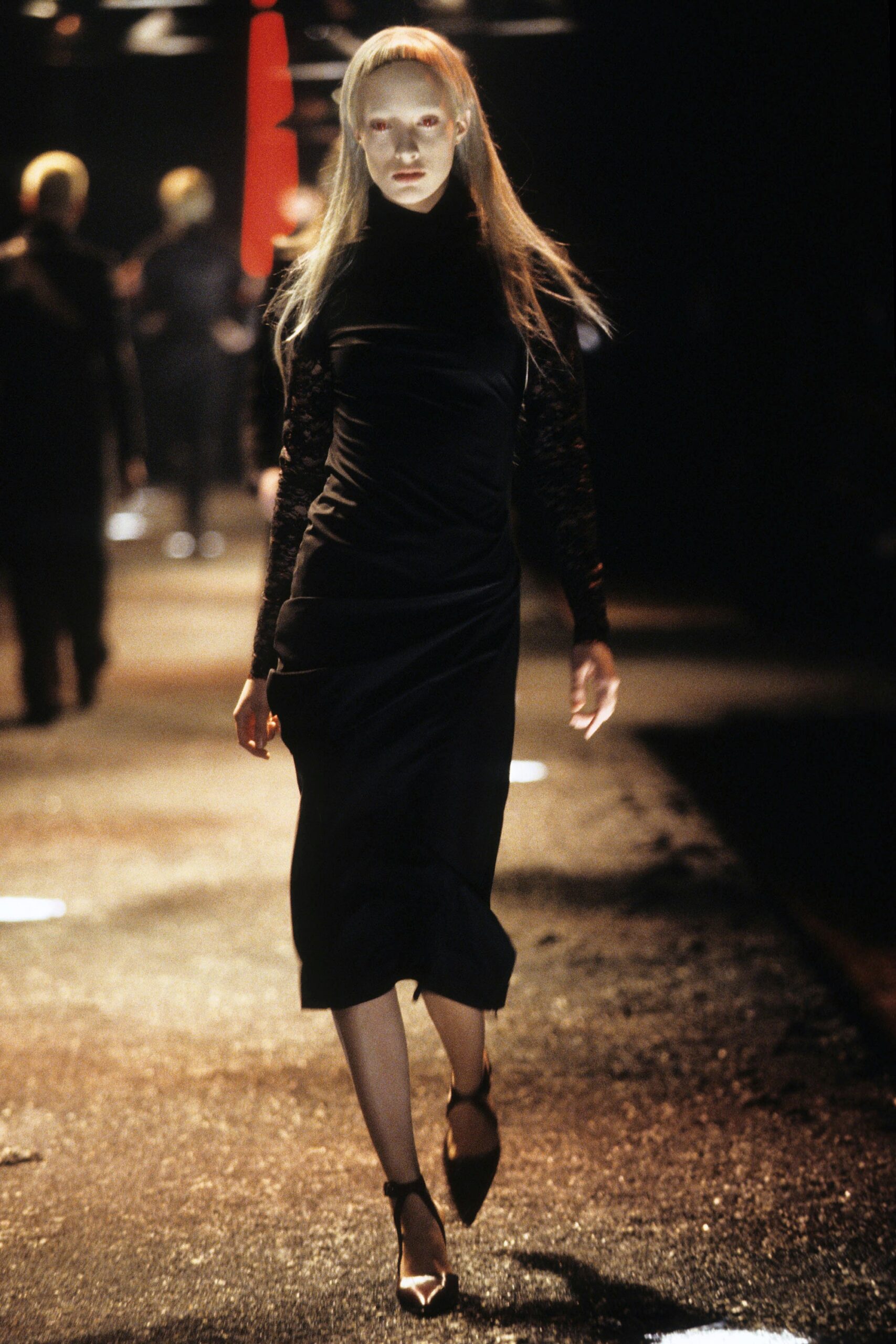 black silk fitted midi dress