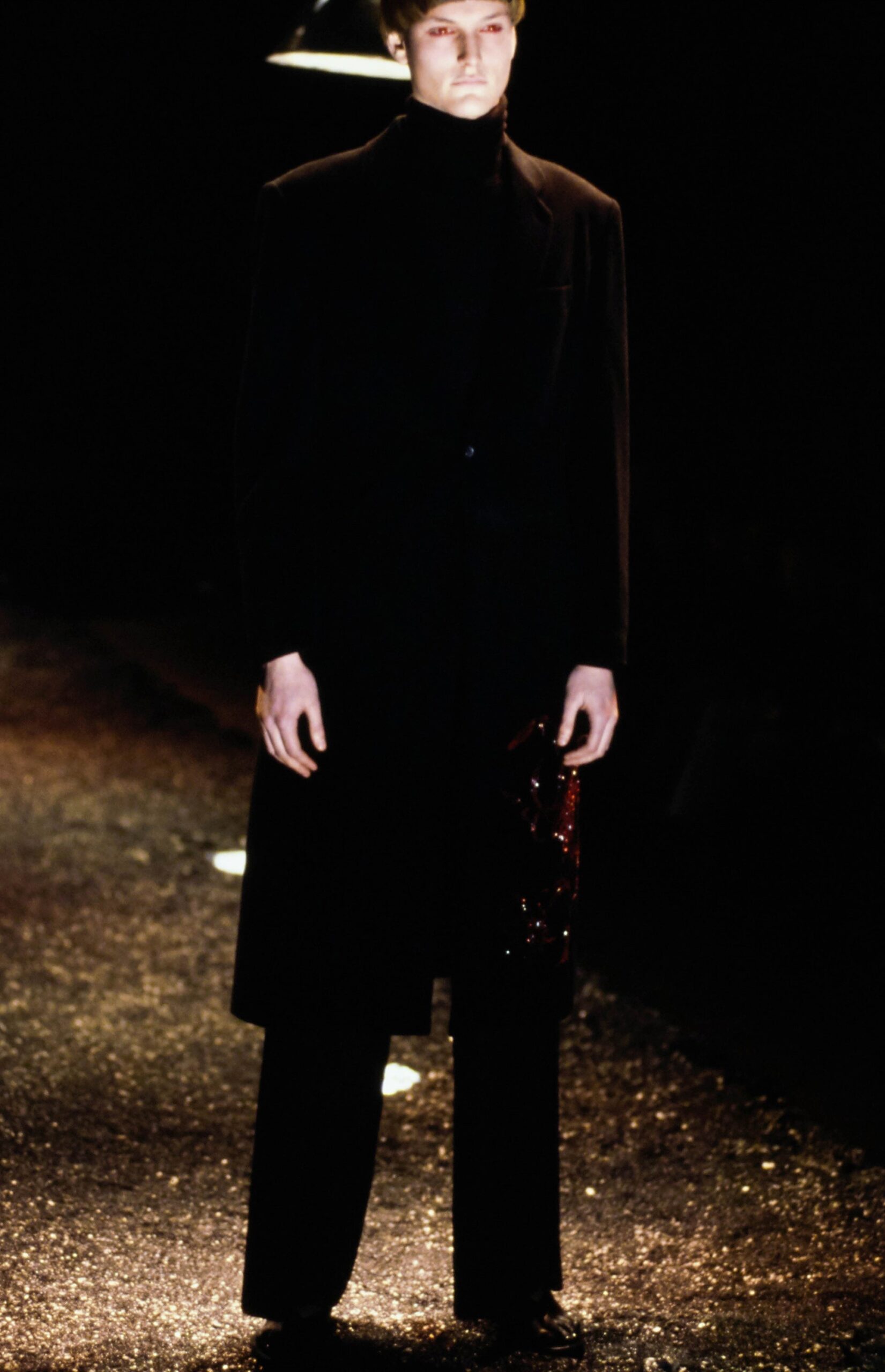 black fitted coat and pants