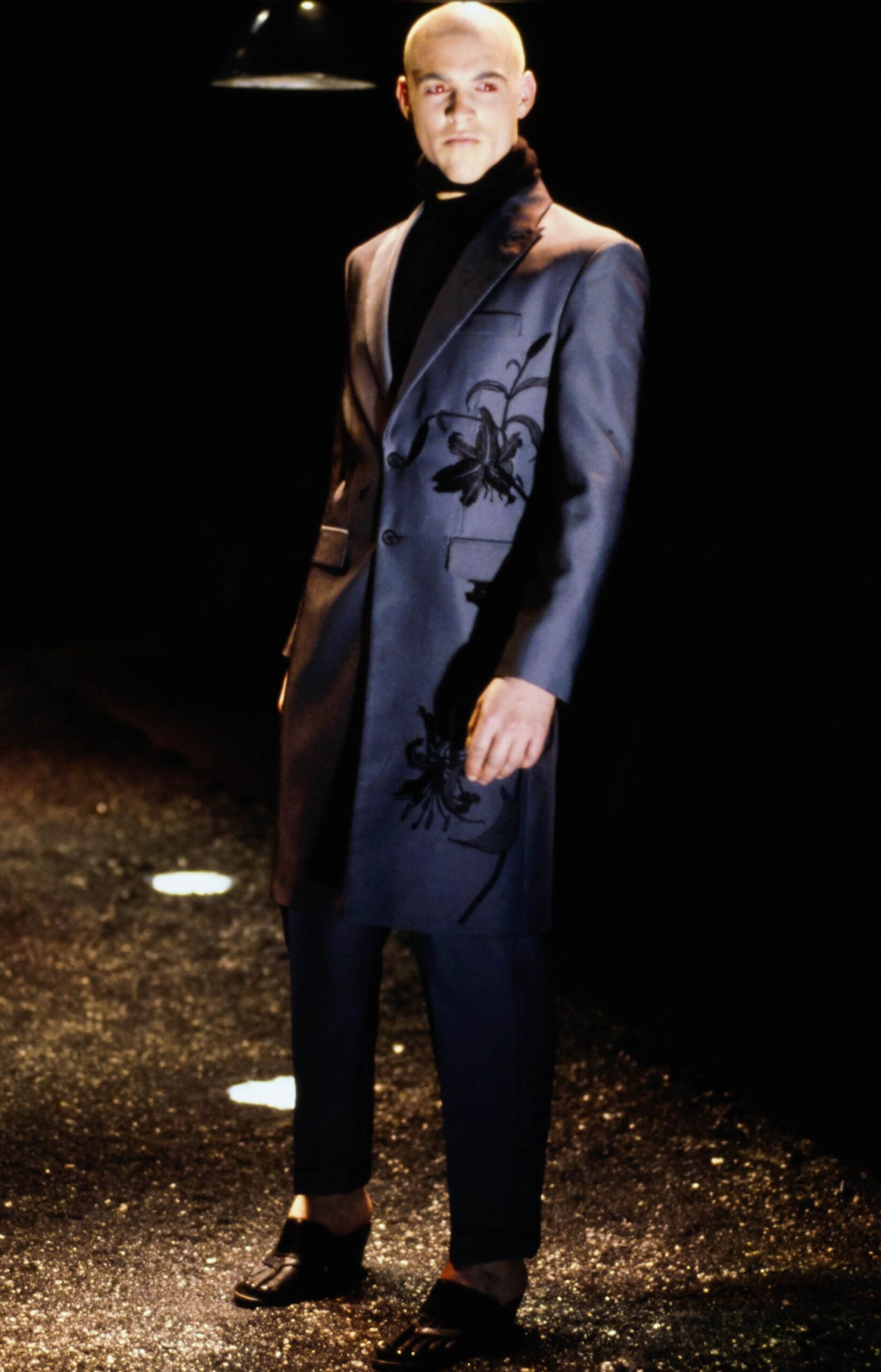 blue silk tailored suit