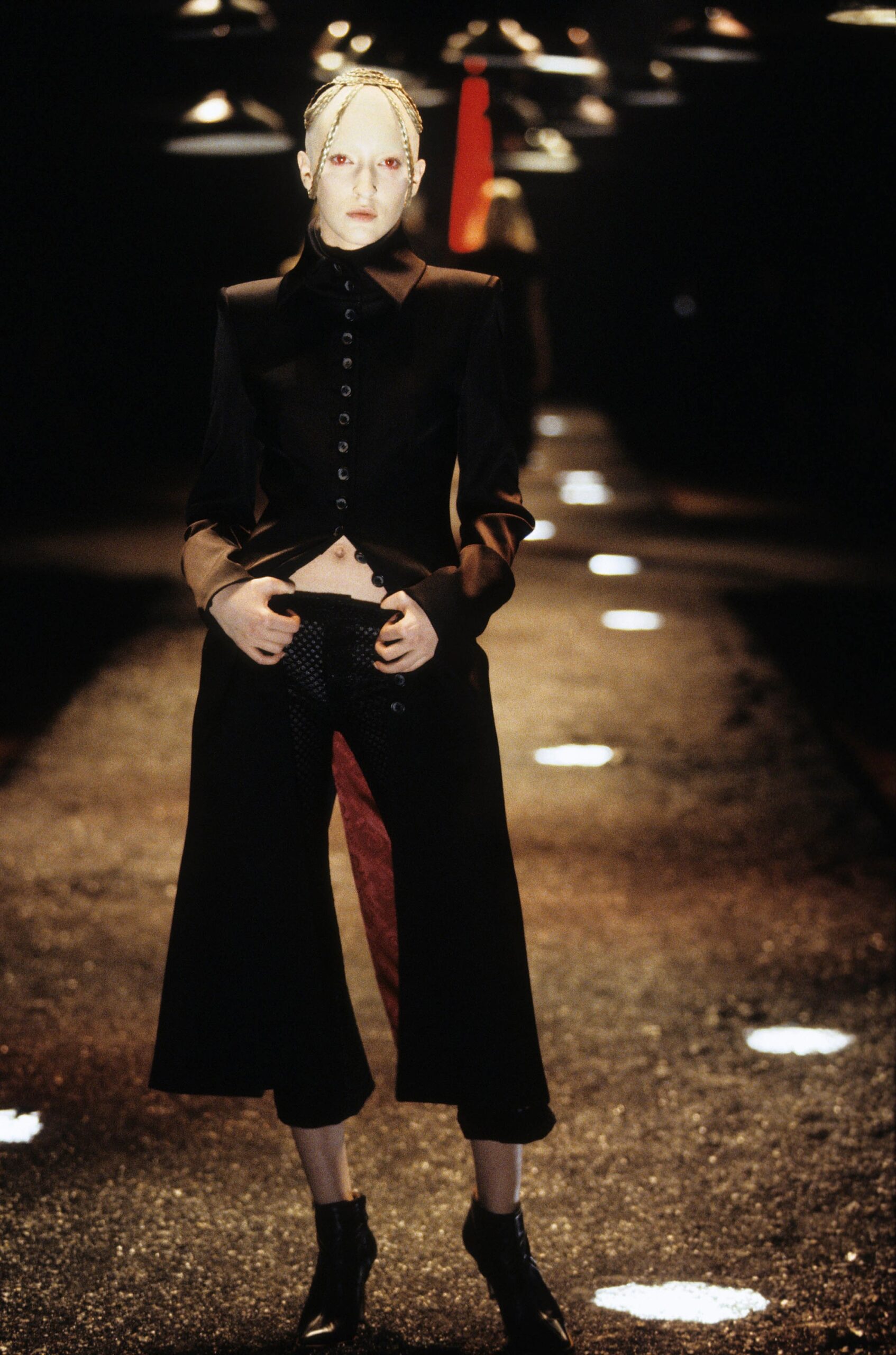 black fitted jacket and relaxed pants