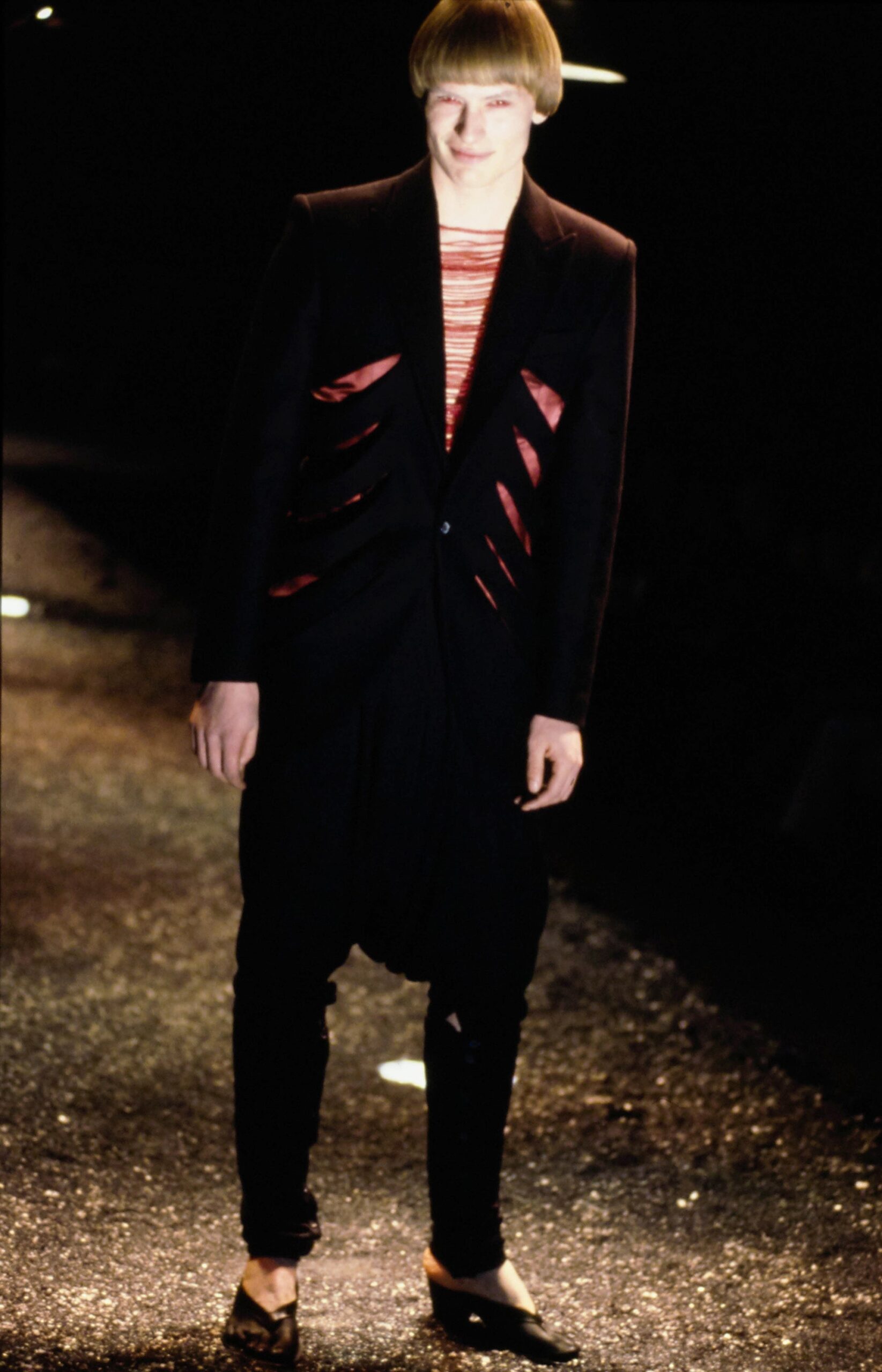 black blazer with red top