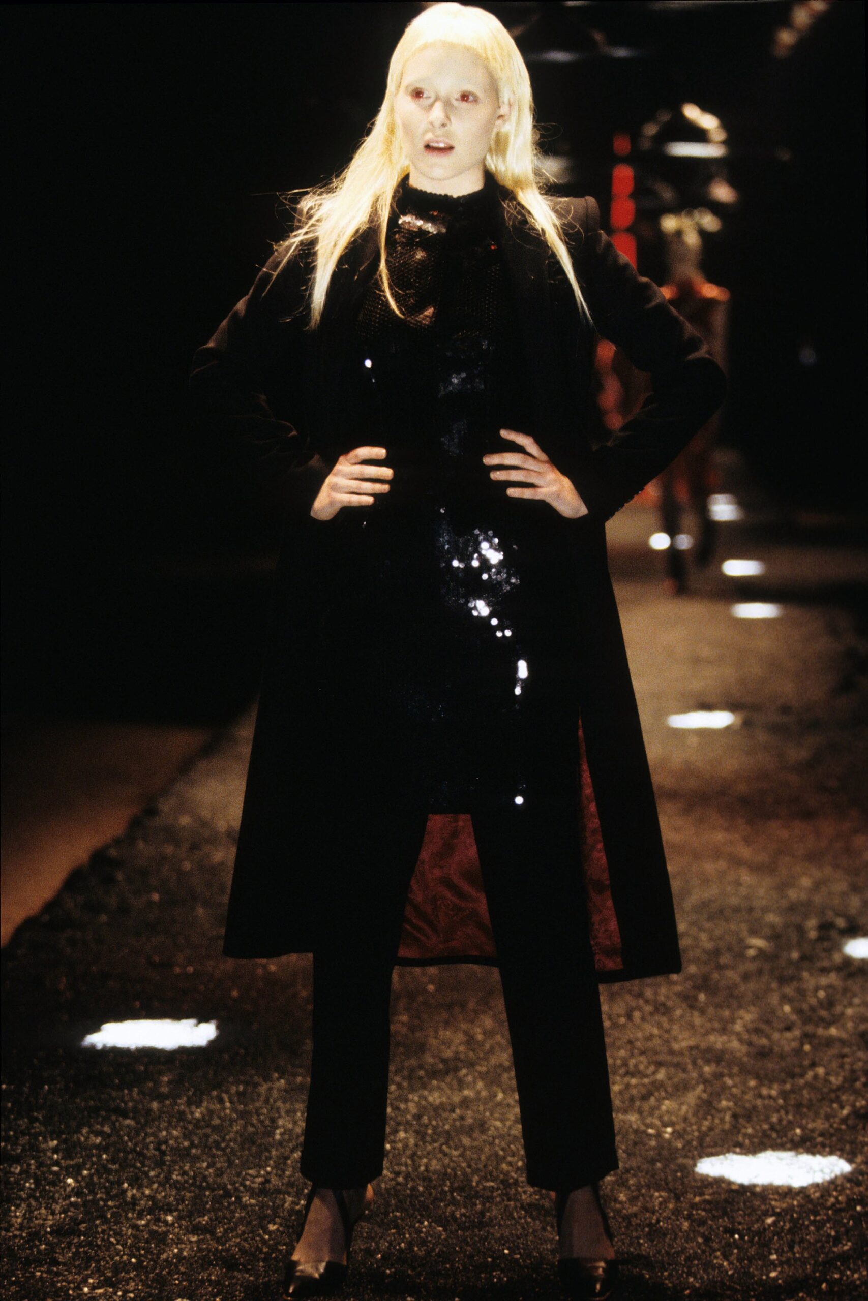 black sequin top with coat