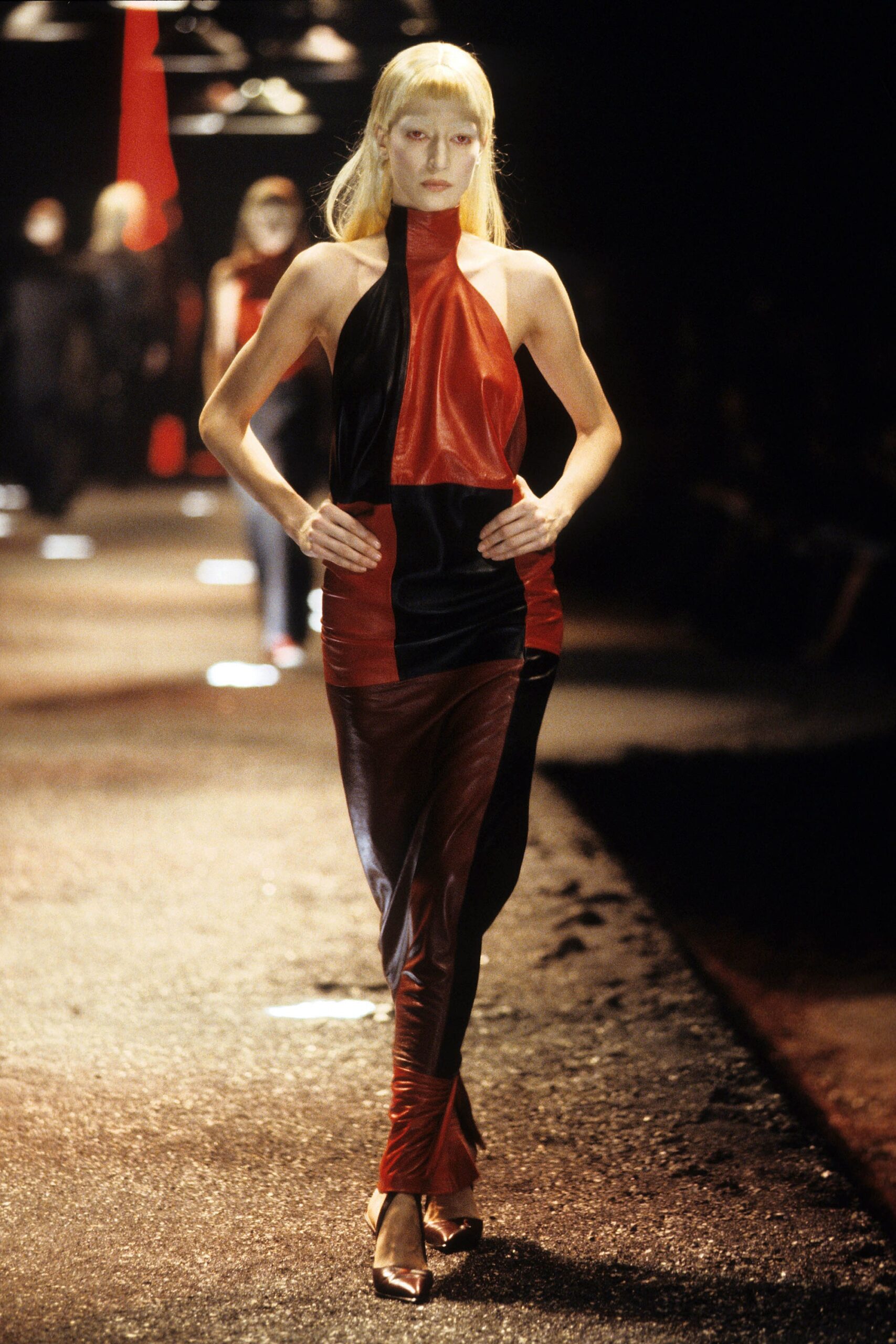 fitted color-blocked maxi dress