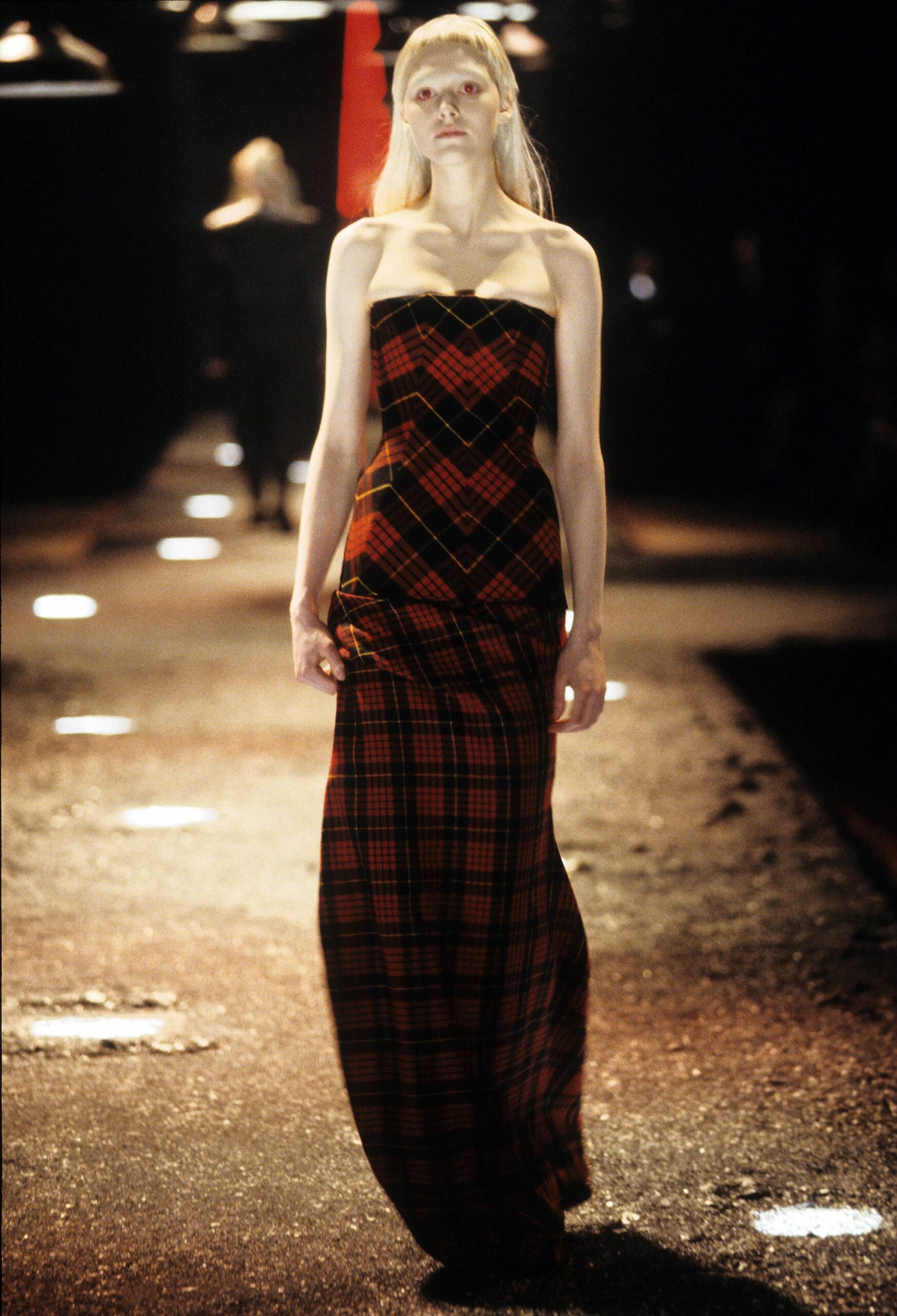 red and black plaid gown