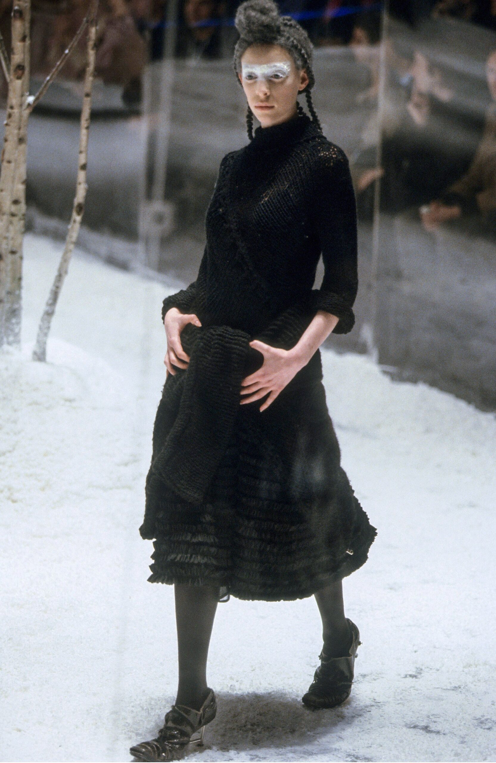 black wool fitted midi dress