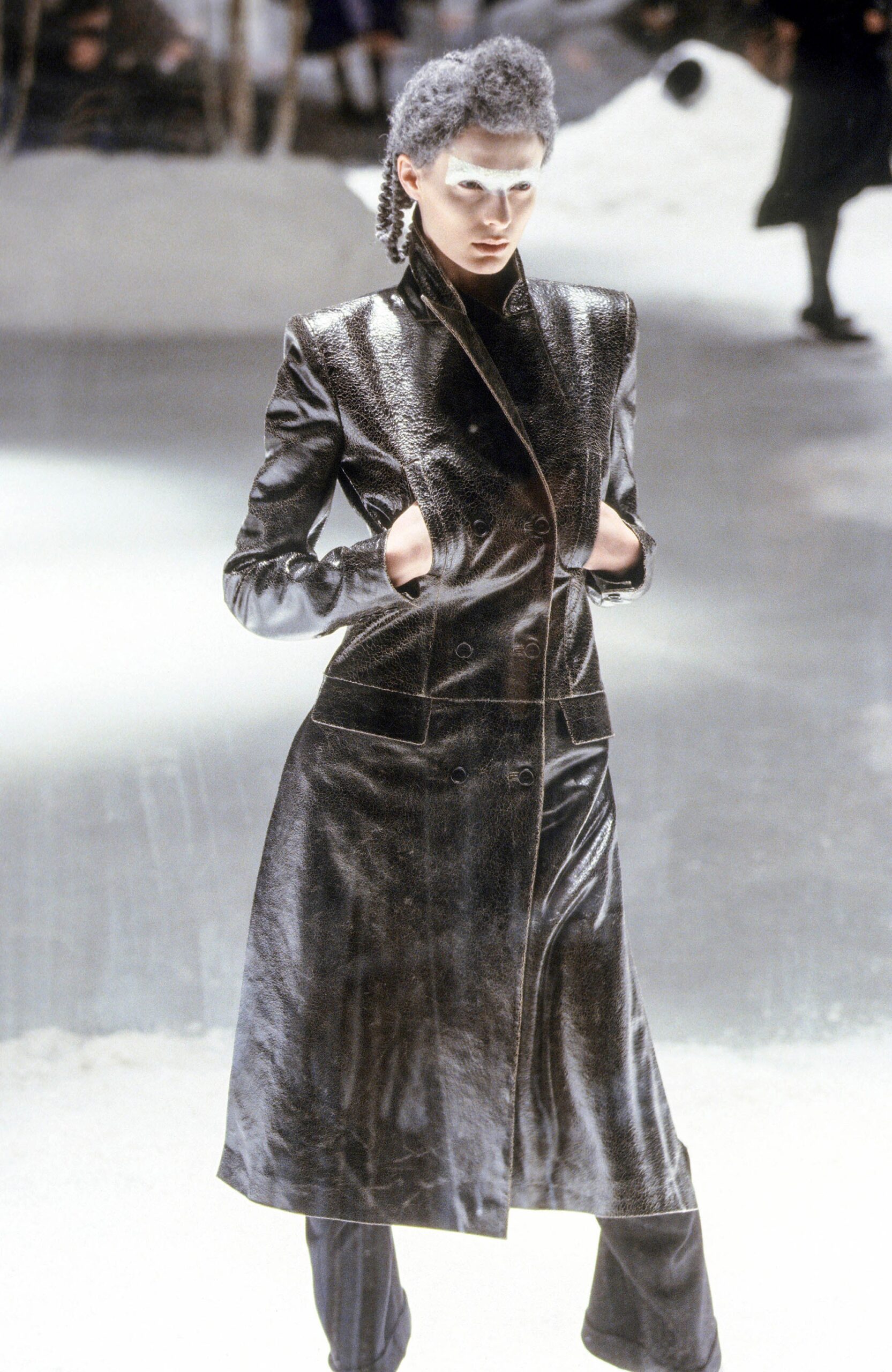 black leather fitted coat