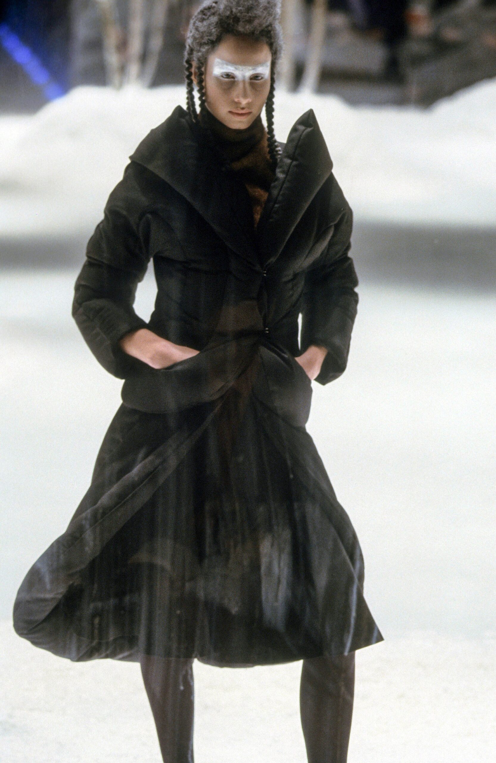 black wool coat and dress