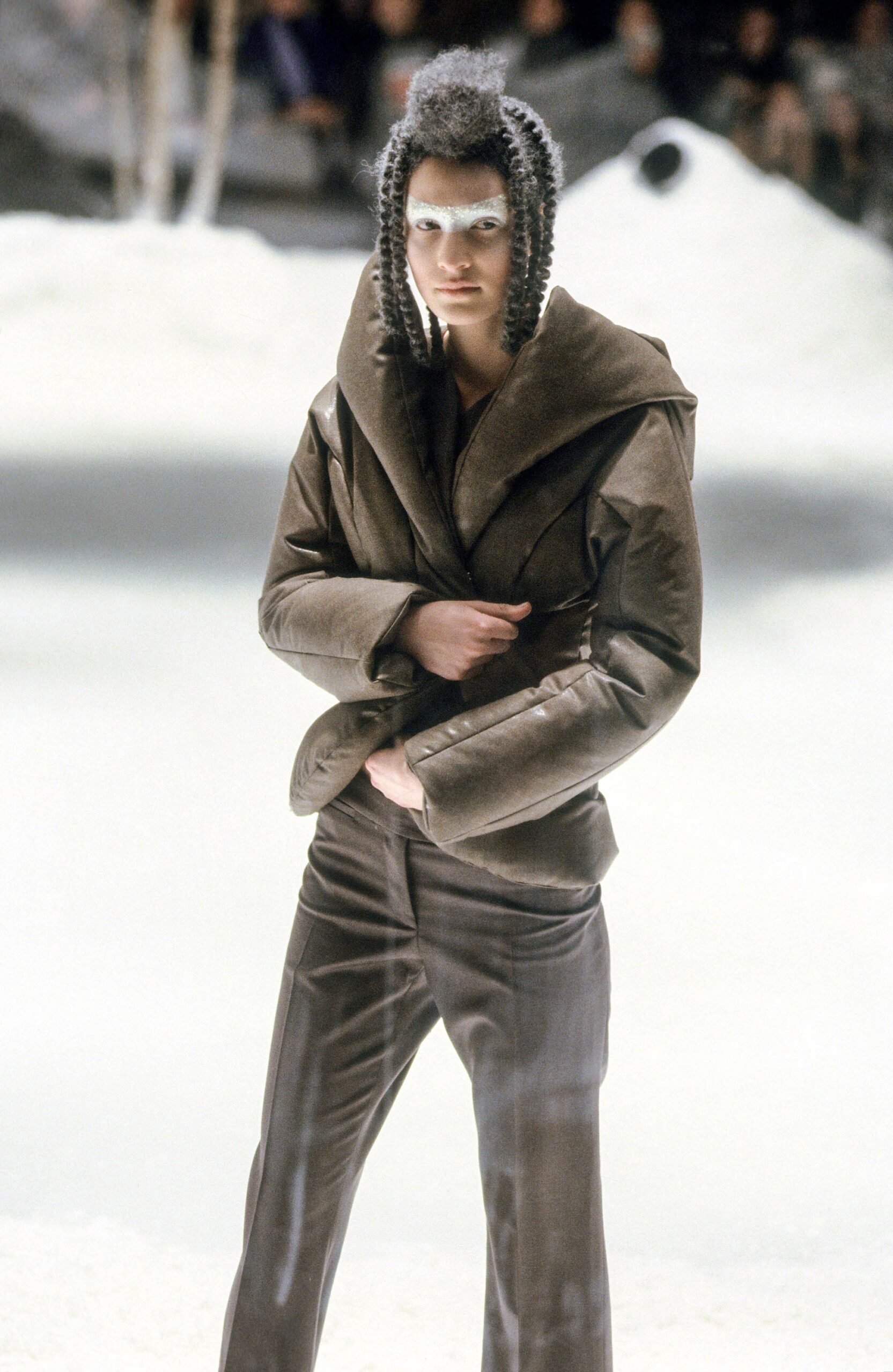 brown wool fitted jacket and tailored pants