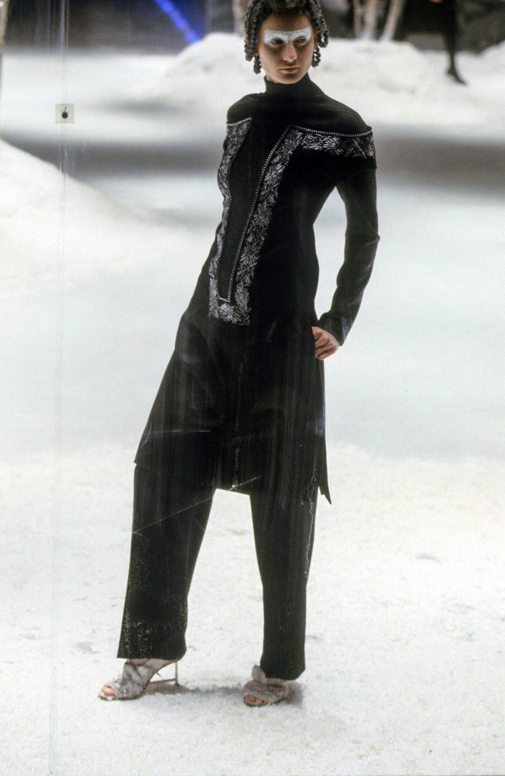 black silk embroidered midi dress