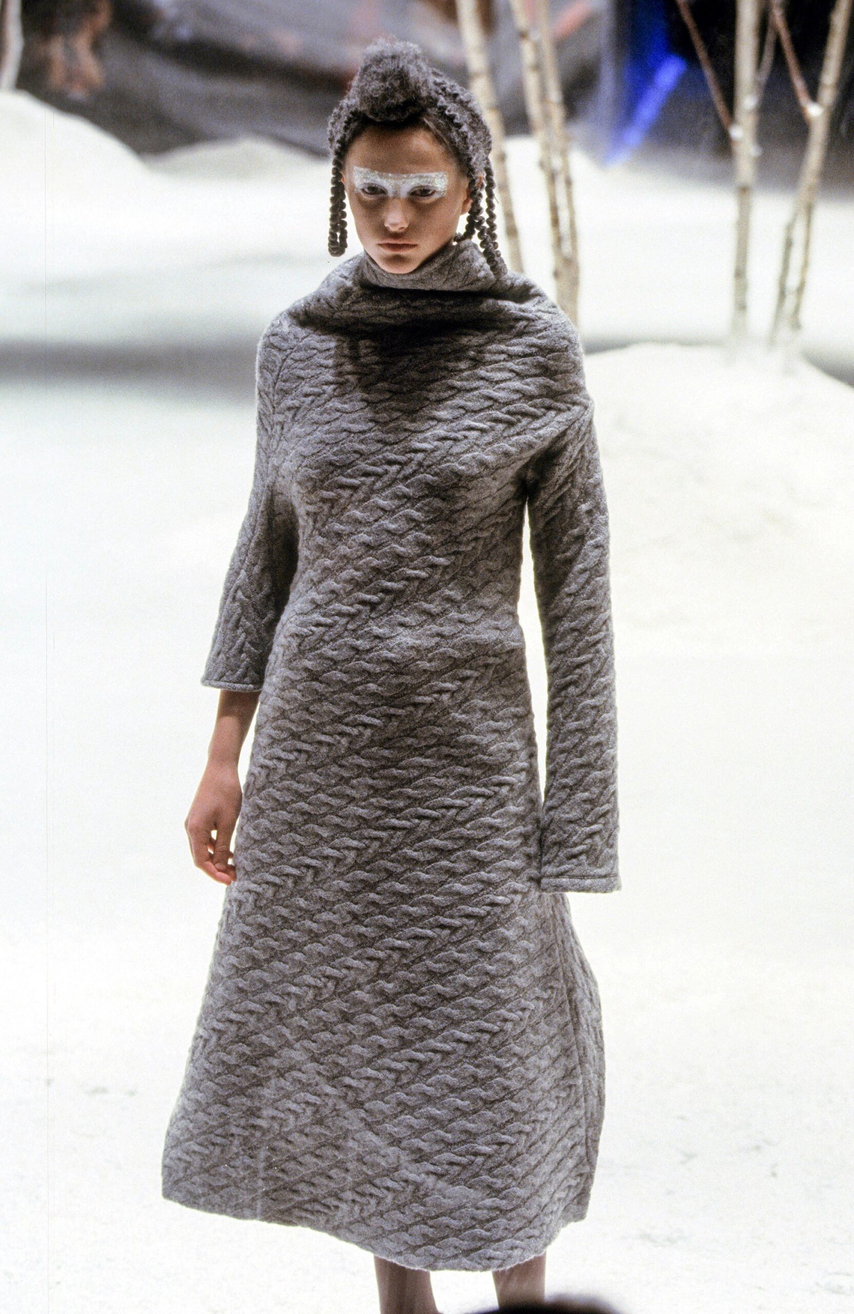 gray wool relaxed dress and hat