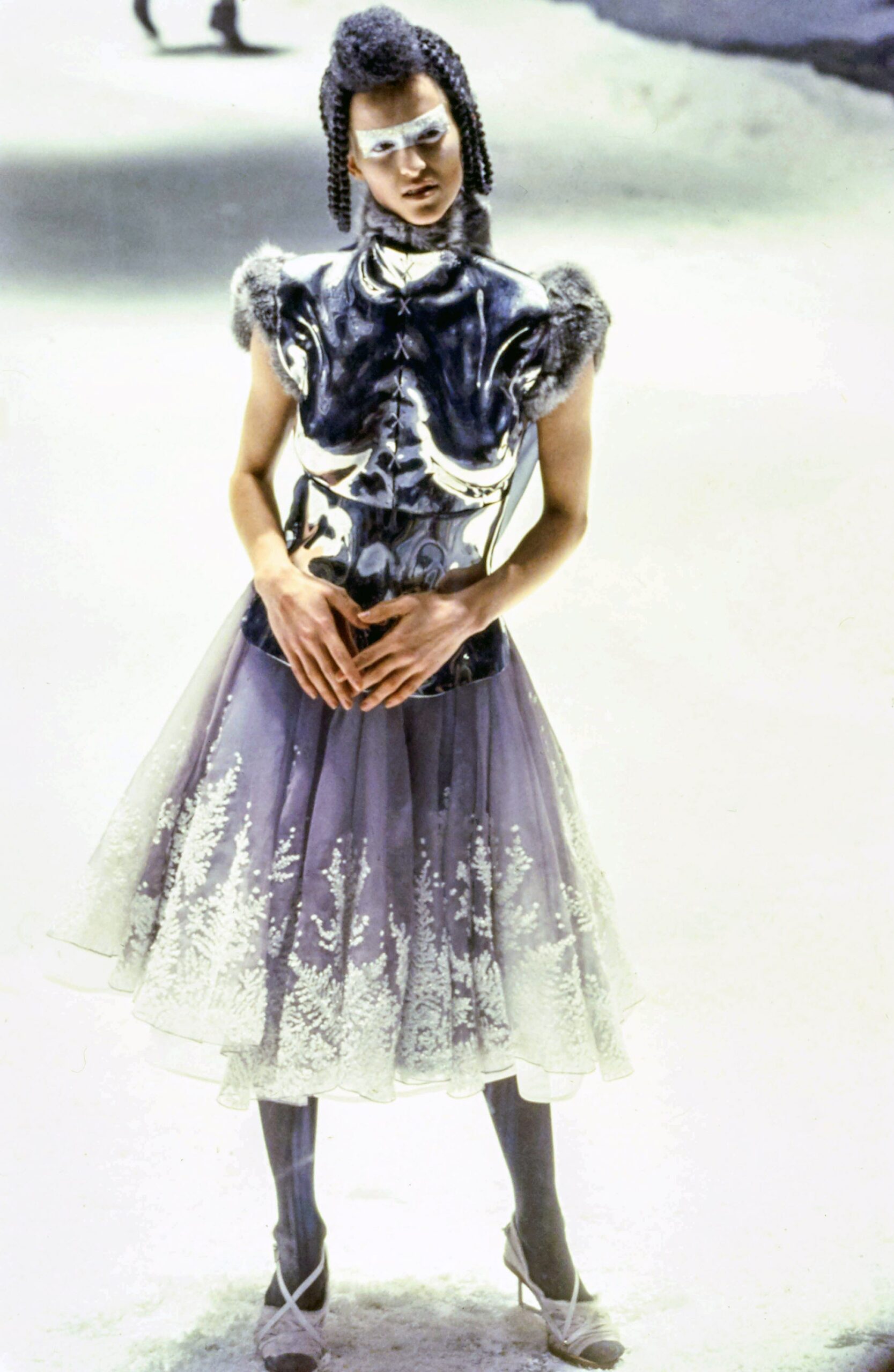 fitted metallic top with tiered skirt