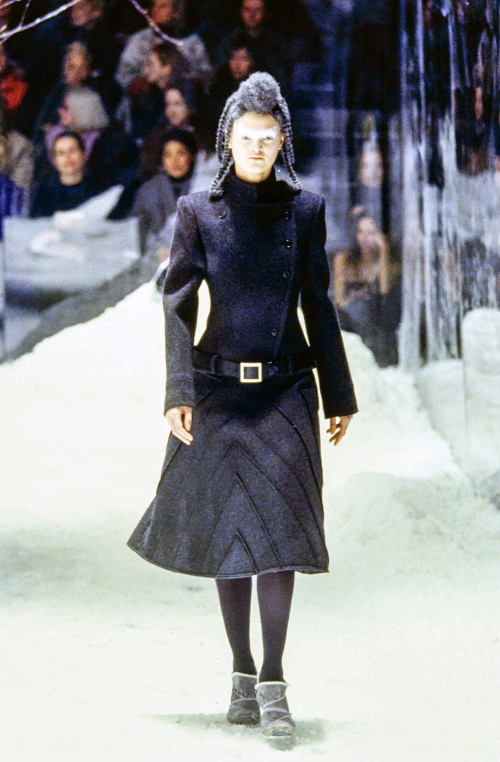 black wool coat and skirt