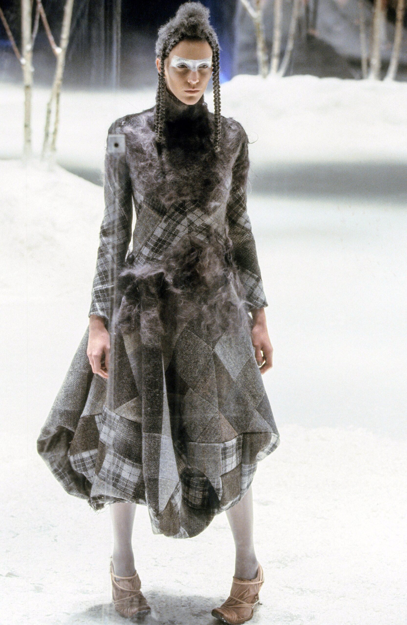 fitted gray wool midi dress