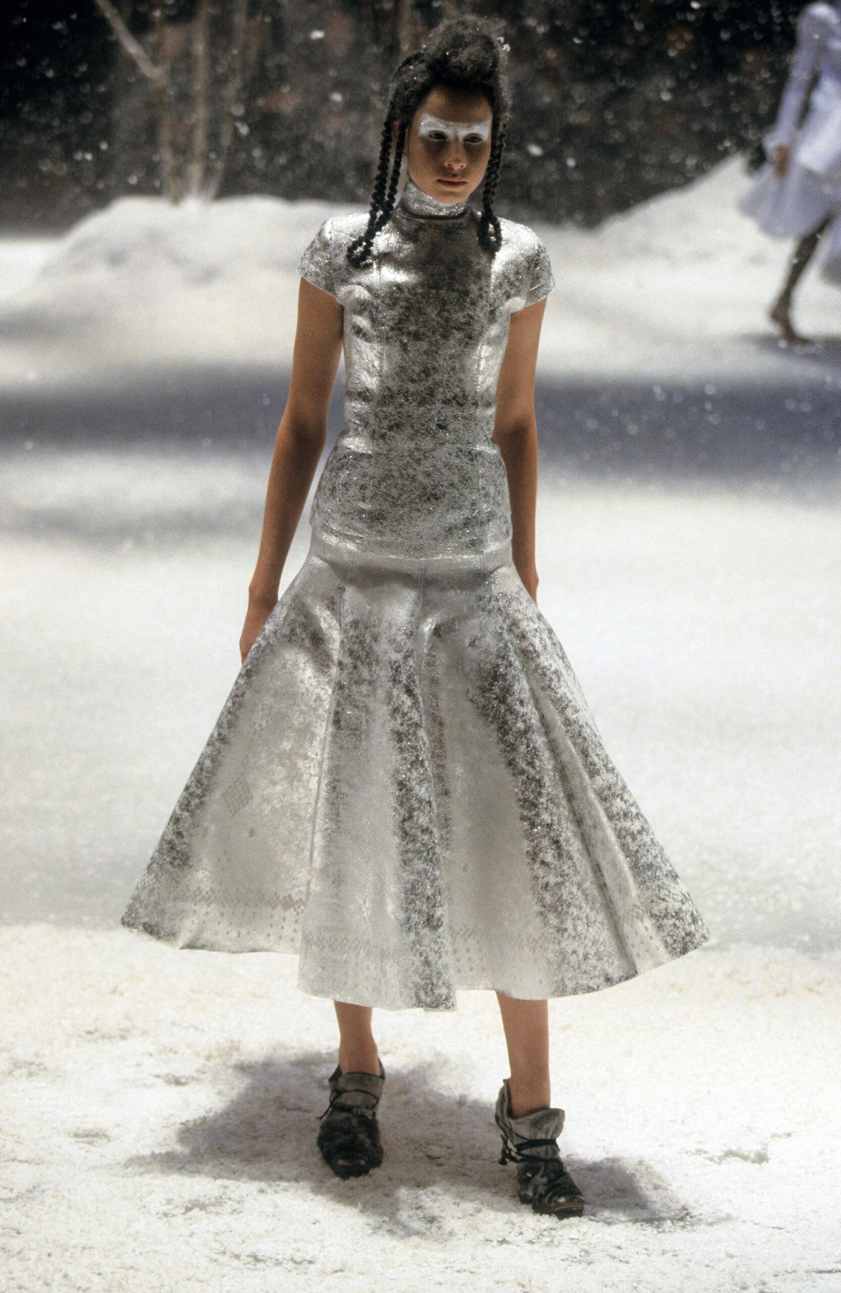 silver silk sleeveless dress