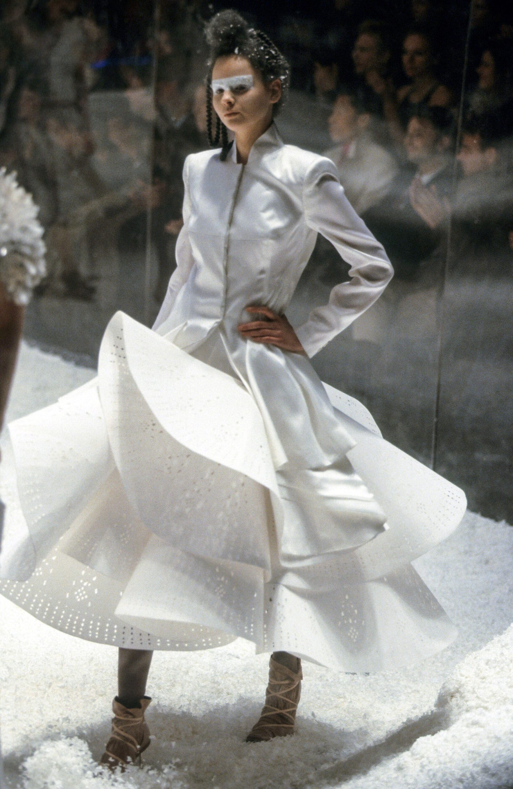 white silk fitted dress