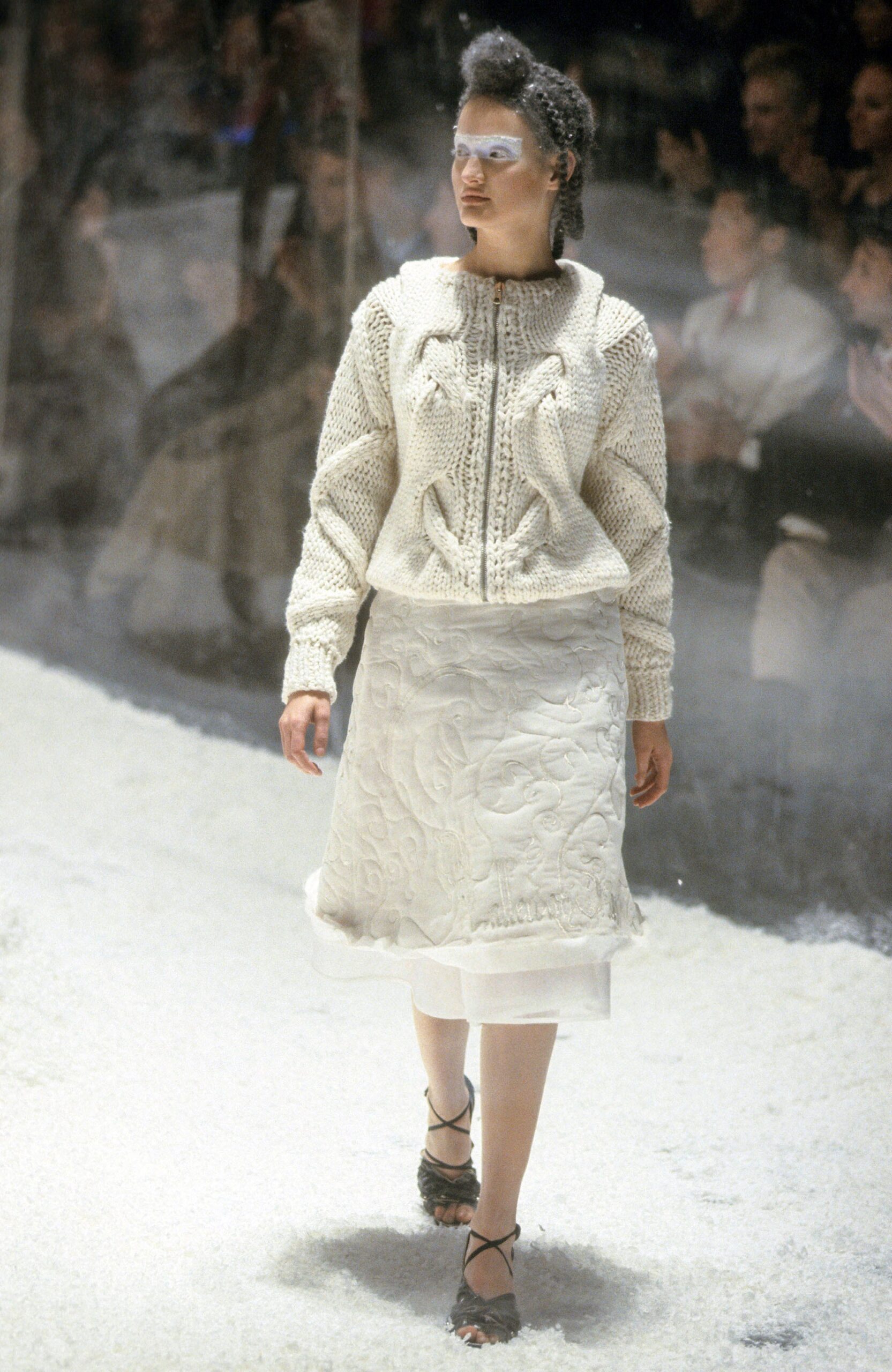 white wool fitted sweater and skirt