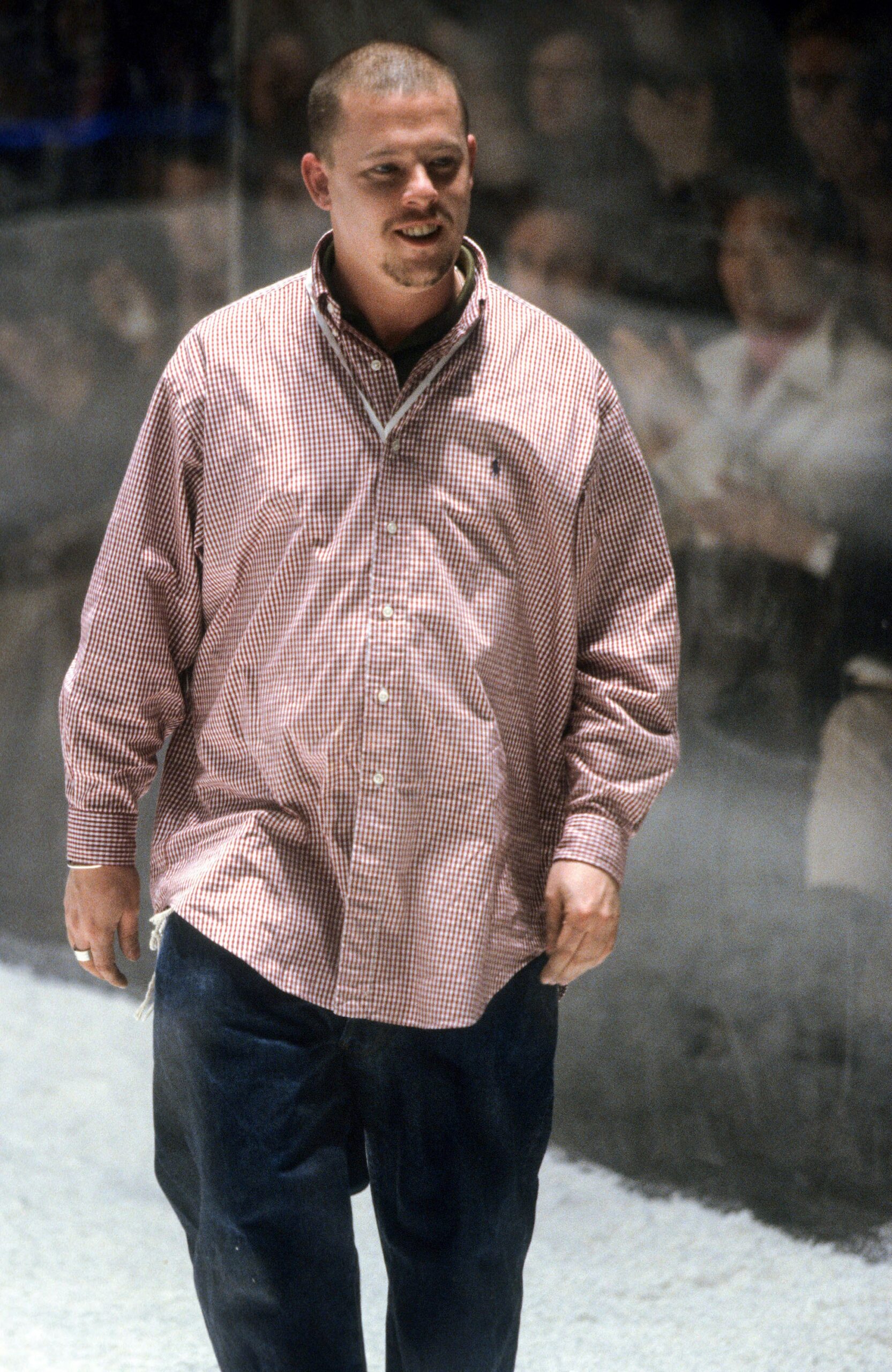 relaxed checked shirt and blue pants