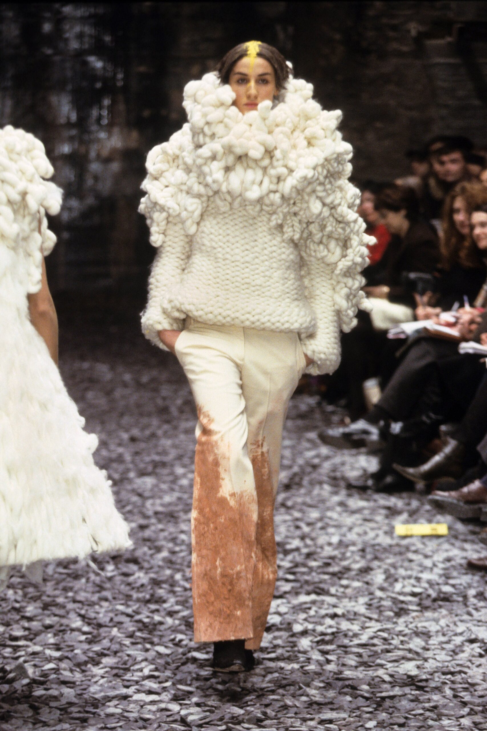 white wool long-sleeve high-neck oversized layered sweater