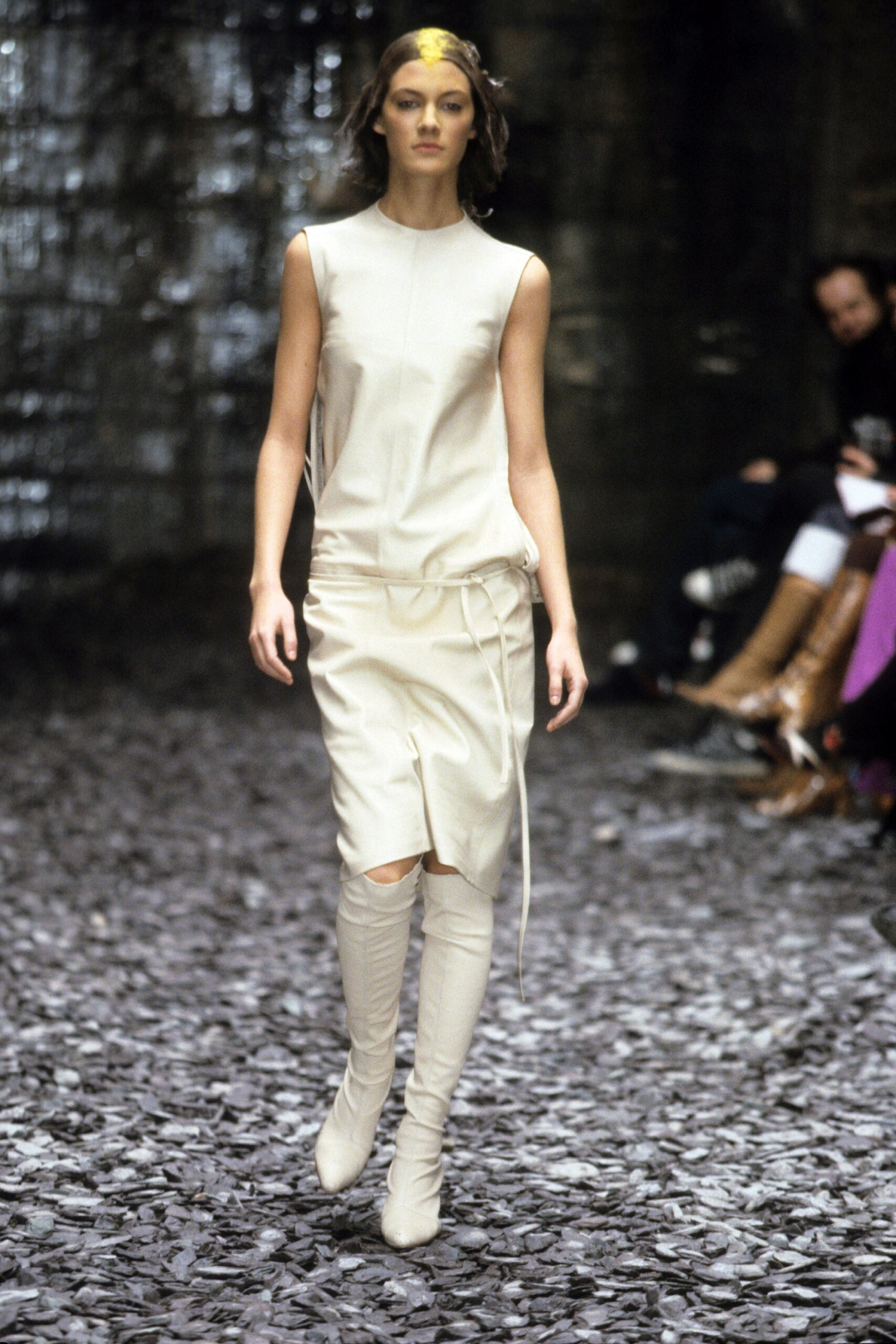 beige leather fitted boots