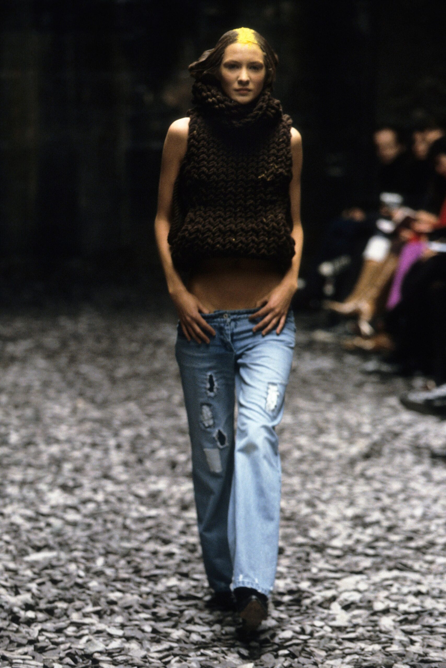 brown knit sleeveless high-neck fitted cropped top