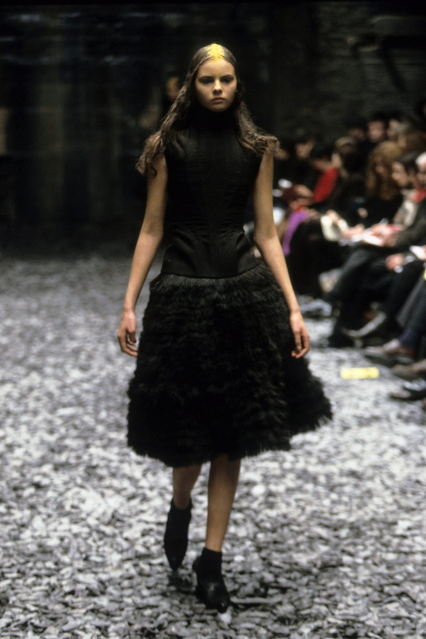 black silk fur midi dress