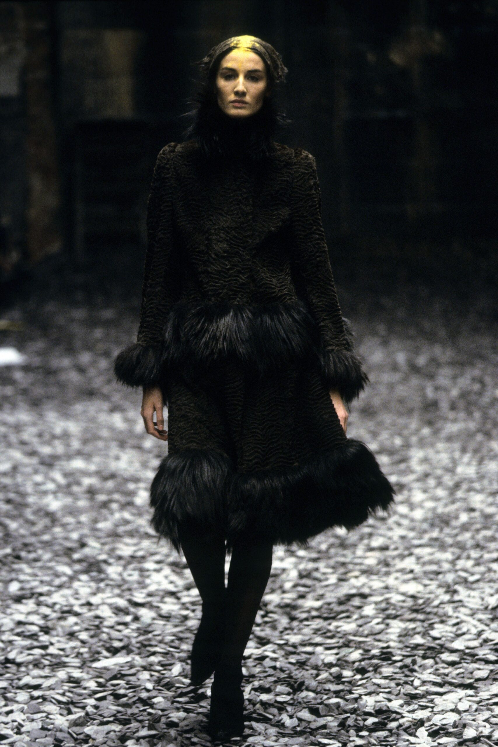 brown fur fitted coat