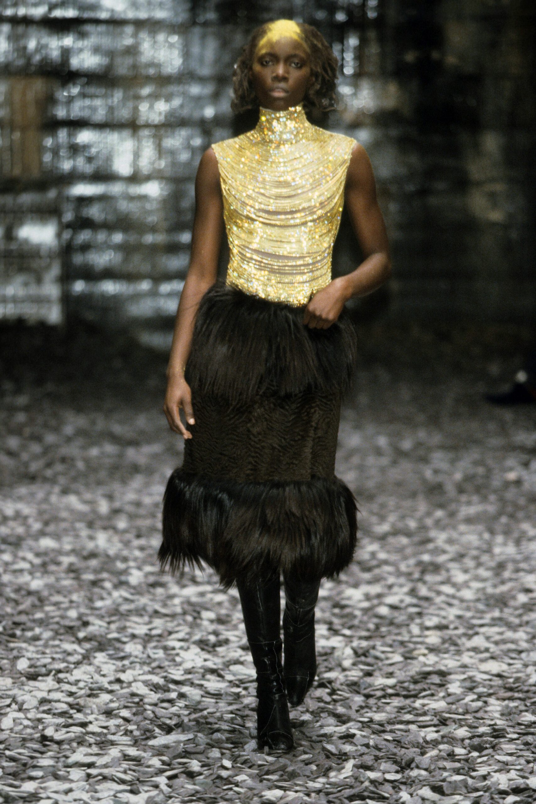 gold sequined midi dress