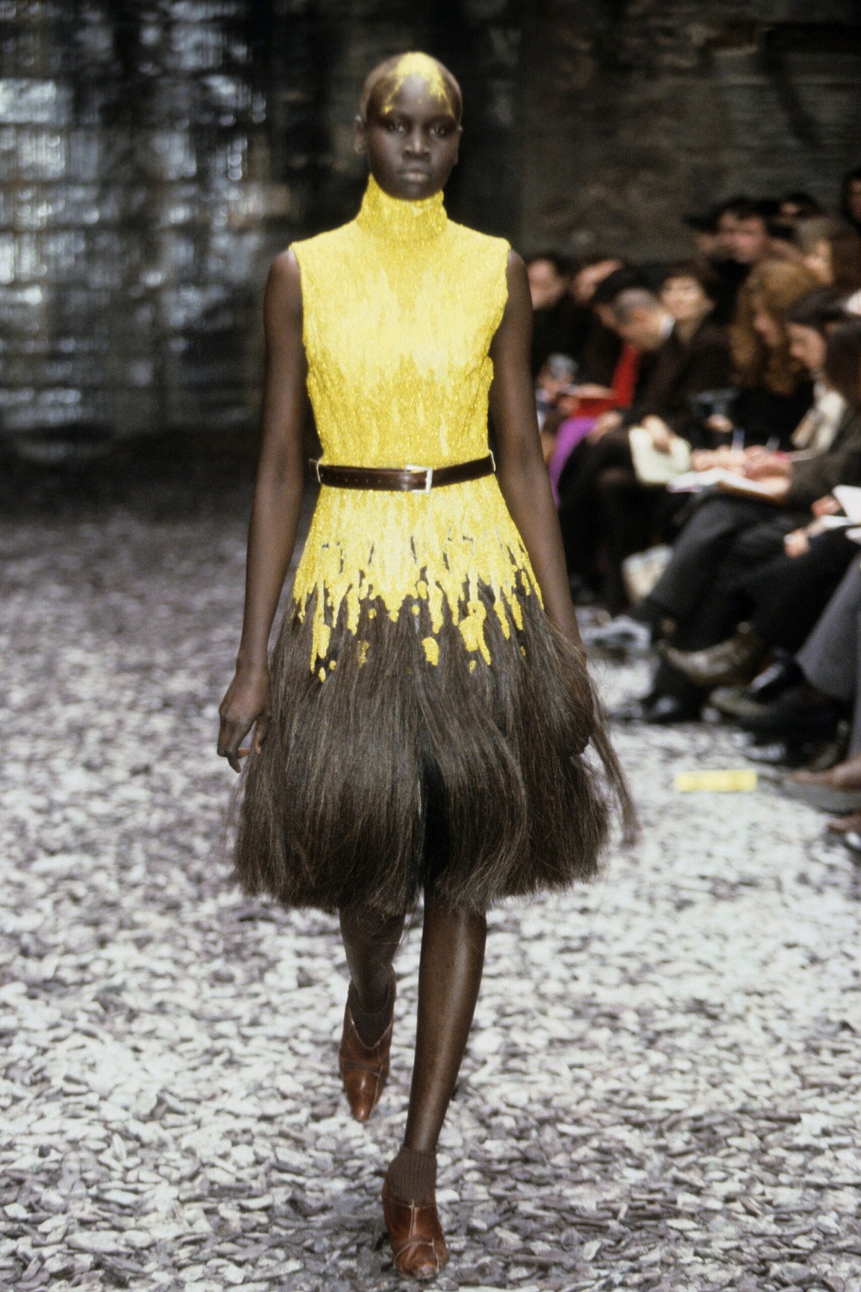 yellow pleated mini dress